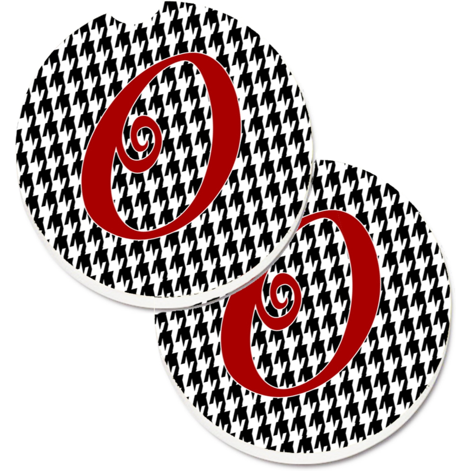&quotCaroline's Treasures Monogram Initial O Houndstooth black Set of 2 Cup Holder Car Coasters CJ1035-OCARC, 2.56, Multicolor"