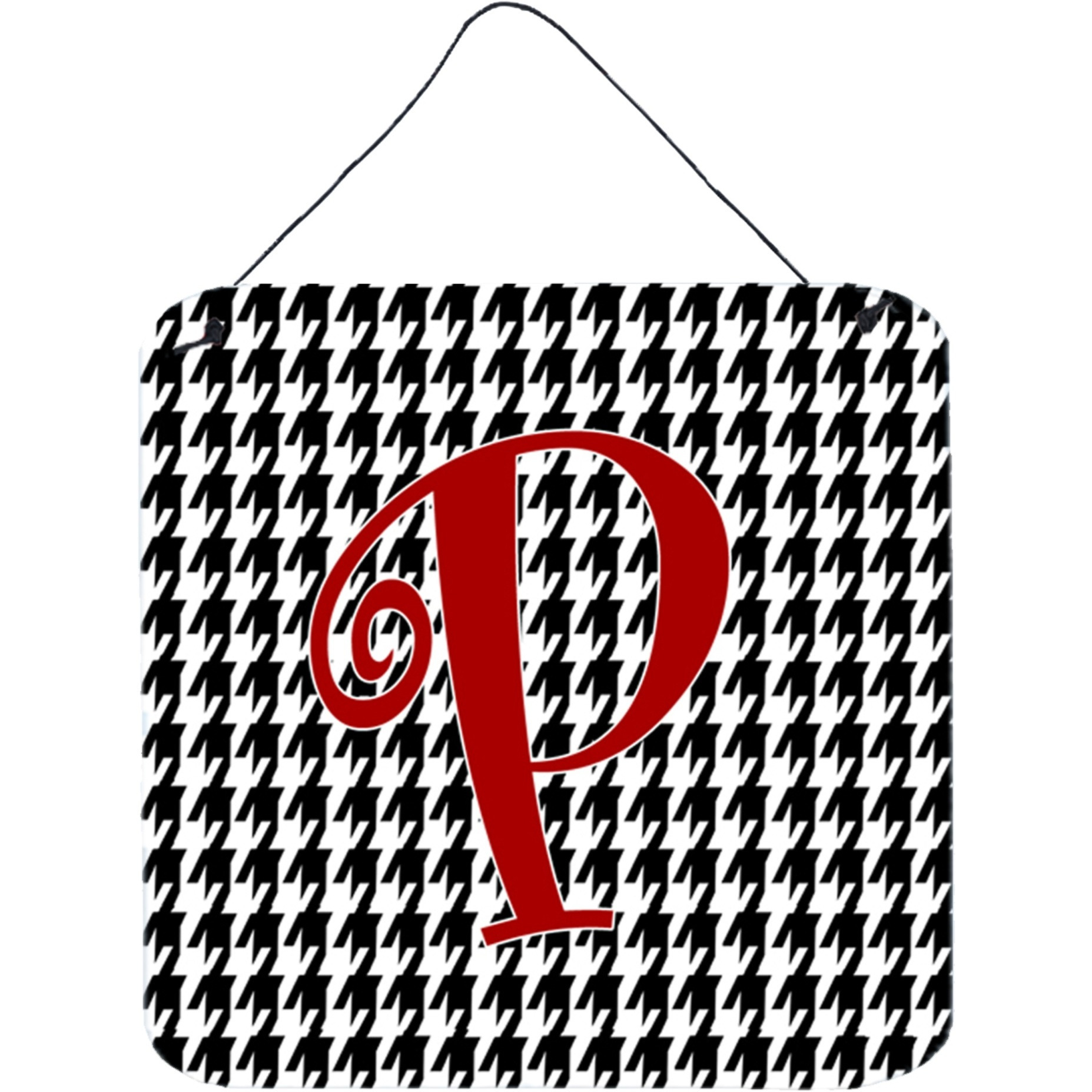 &quotCaroline's Treasures Letter P Initial Monogram-Houndstooth Black Wall or Door Hanging Prints, 6 x 6"", Multicolor"