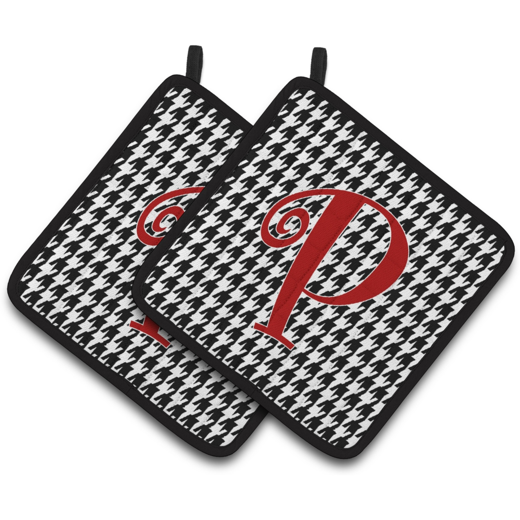 &quotCaroline's Treasures Monogram Initial P Houndstooth black Pair of Pot Holders CJ1035-PPTHD, 7.5HX7.5W, Multicolor"