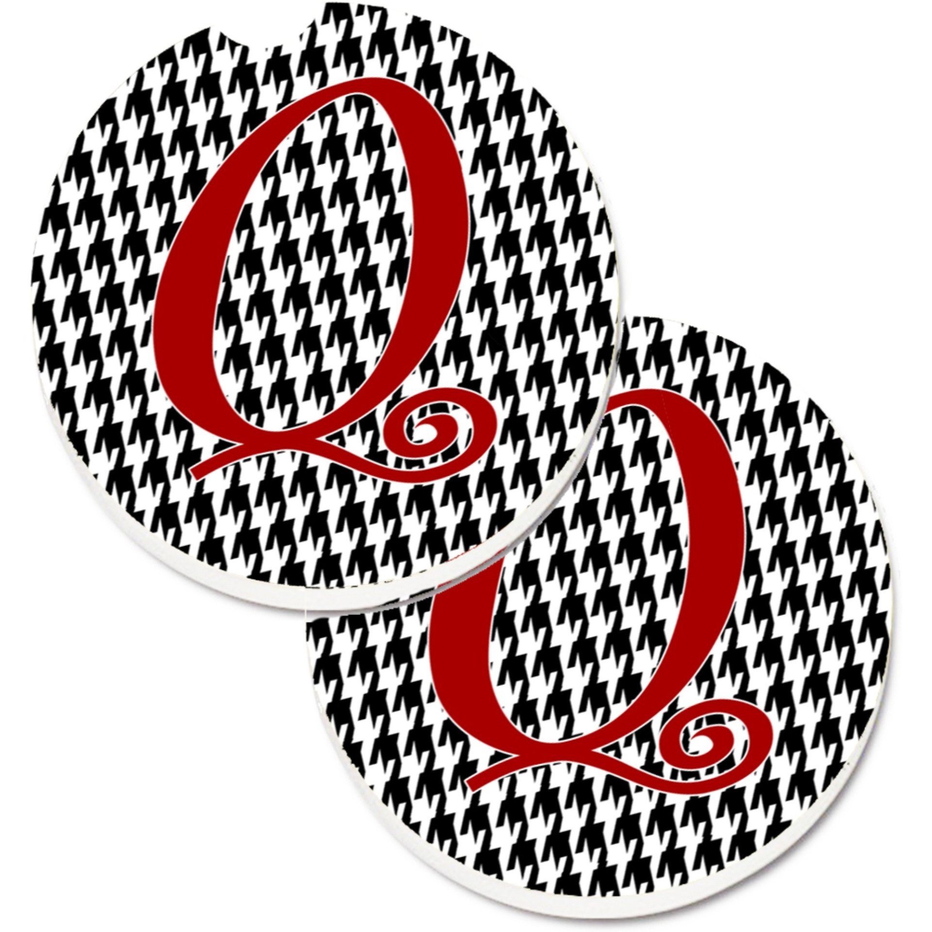 &quotCaroline's Treasures Monogram Initial Q Houndstooth black Set of 2 Cup Holder Car Coasters CJ1035-QCARC, 2.56, Multicolor"