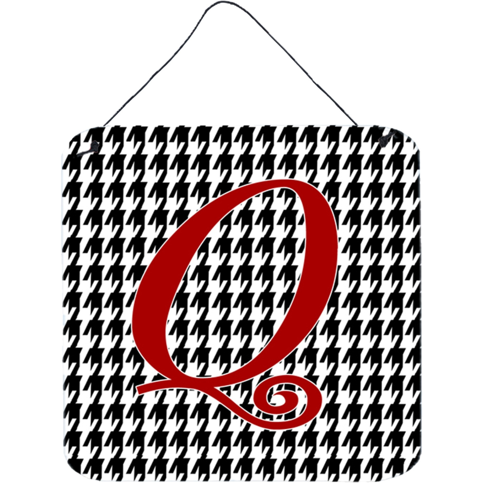 &quotCaroline's Treasures Letter Q Initial Monogram-Houndstooth Black Wall or Door Hanging Prints, 6 x 6"", Multicolor"