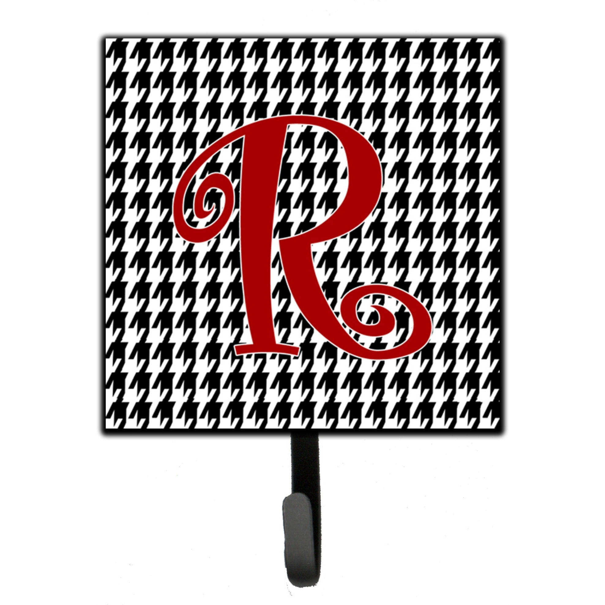 &quotCaroline's Treasures CJ1035-RSH4 Letter R Initial Monogram-Hounds Tooth Black Leash Holder or Key Hook, Small, Multicolor"