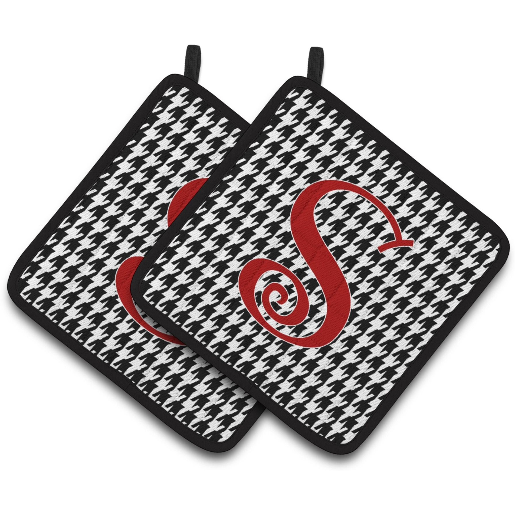&quotCaroline's Treasures Monogram Initial S Houndstooth black Pair of Pot Holders CJ1035-SPTHD, 7.5HX7.5W, Multicolor"