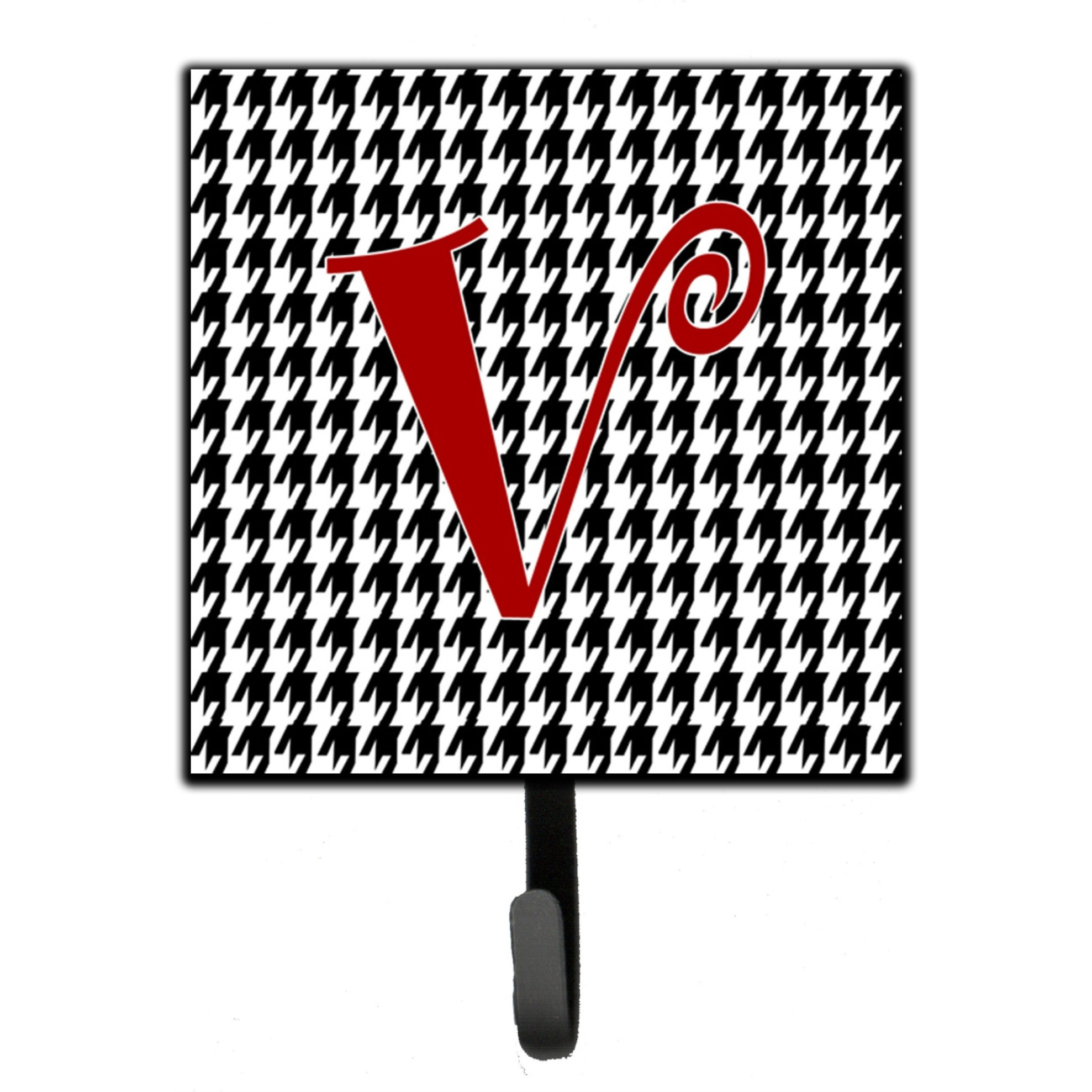 &quotCaroline's Treasures CJ1035-VSH4 Letter V Initial Monogram-Hounds Tooth Black Leash Holder or Key Hook, Small, Multicolor"