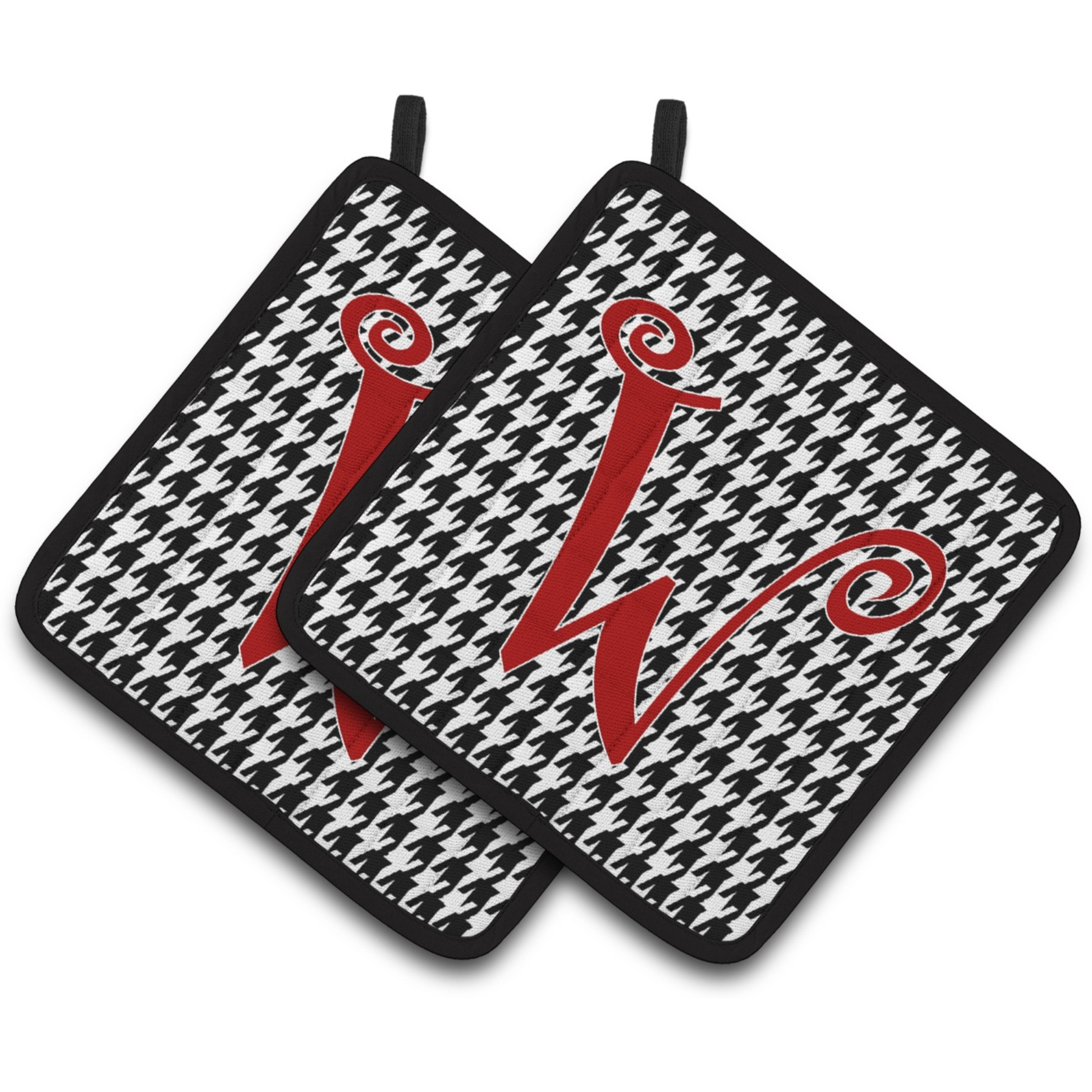&quotCaroline's Treasures Monogram Initial W Houndstooth black Pair of Pot Holders CJ1035-WPTHD, 7.5HX7.5W, Multicolor"
