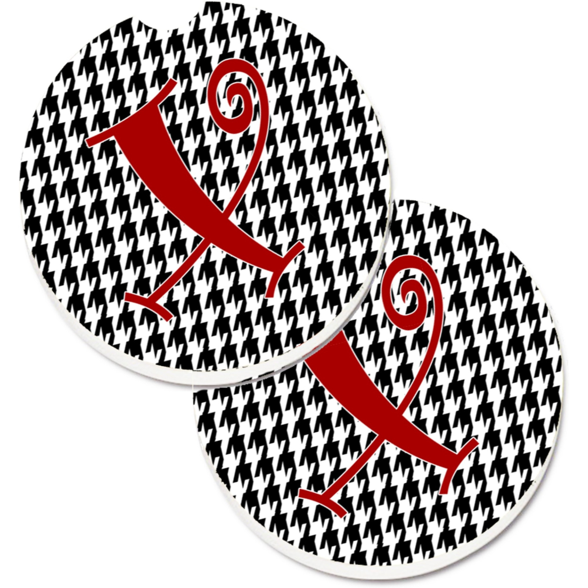 &quotCaroline's Treasures Monogram Initial x Houndstooth black Set of 2 Cup Holder Car Coasters CJ1035-XCARC, 2.56, Multicolor"