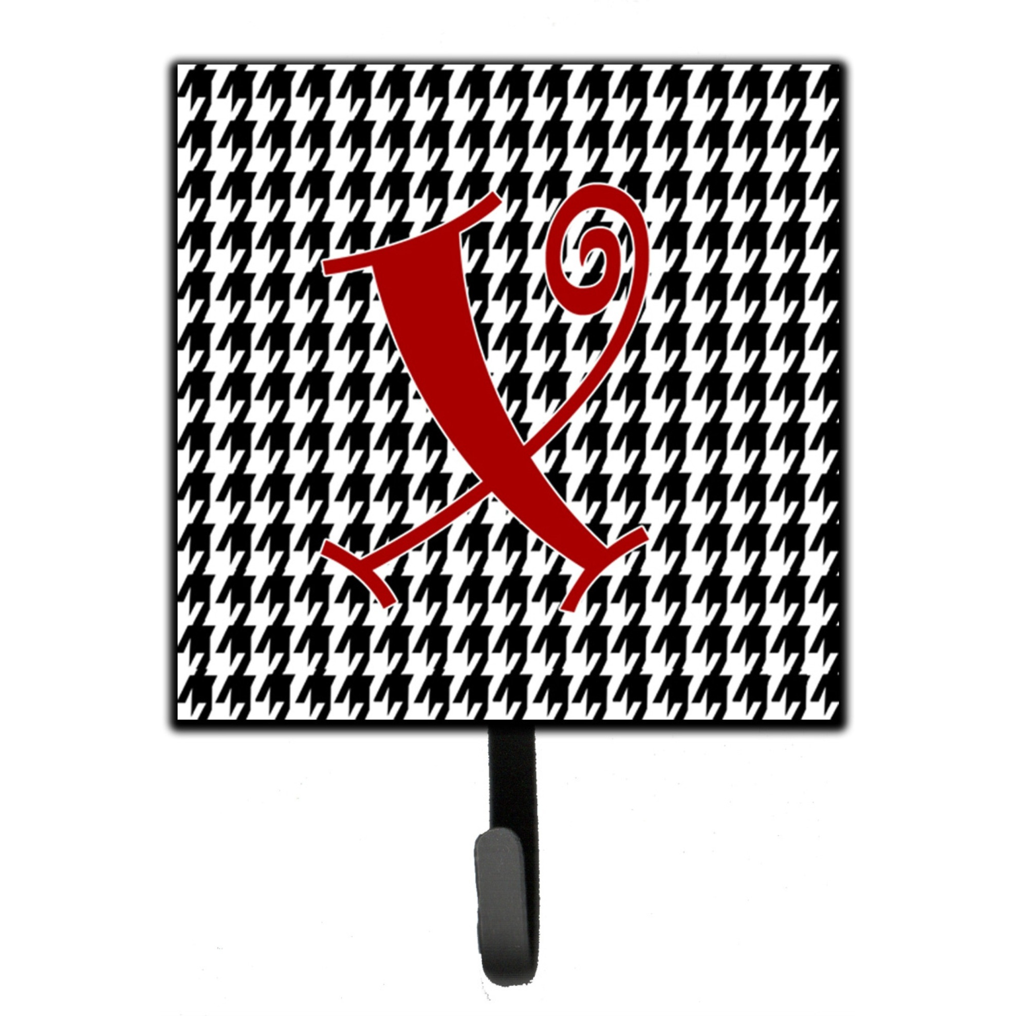 &quotCaroline's Treasures CJ1035-XSH4 Letter X Initial Monogram-Hounds Tooth Black Leash Holder or Key Hook, Small, Multicolor"