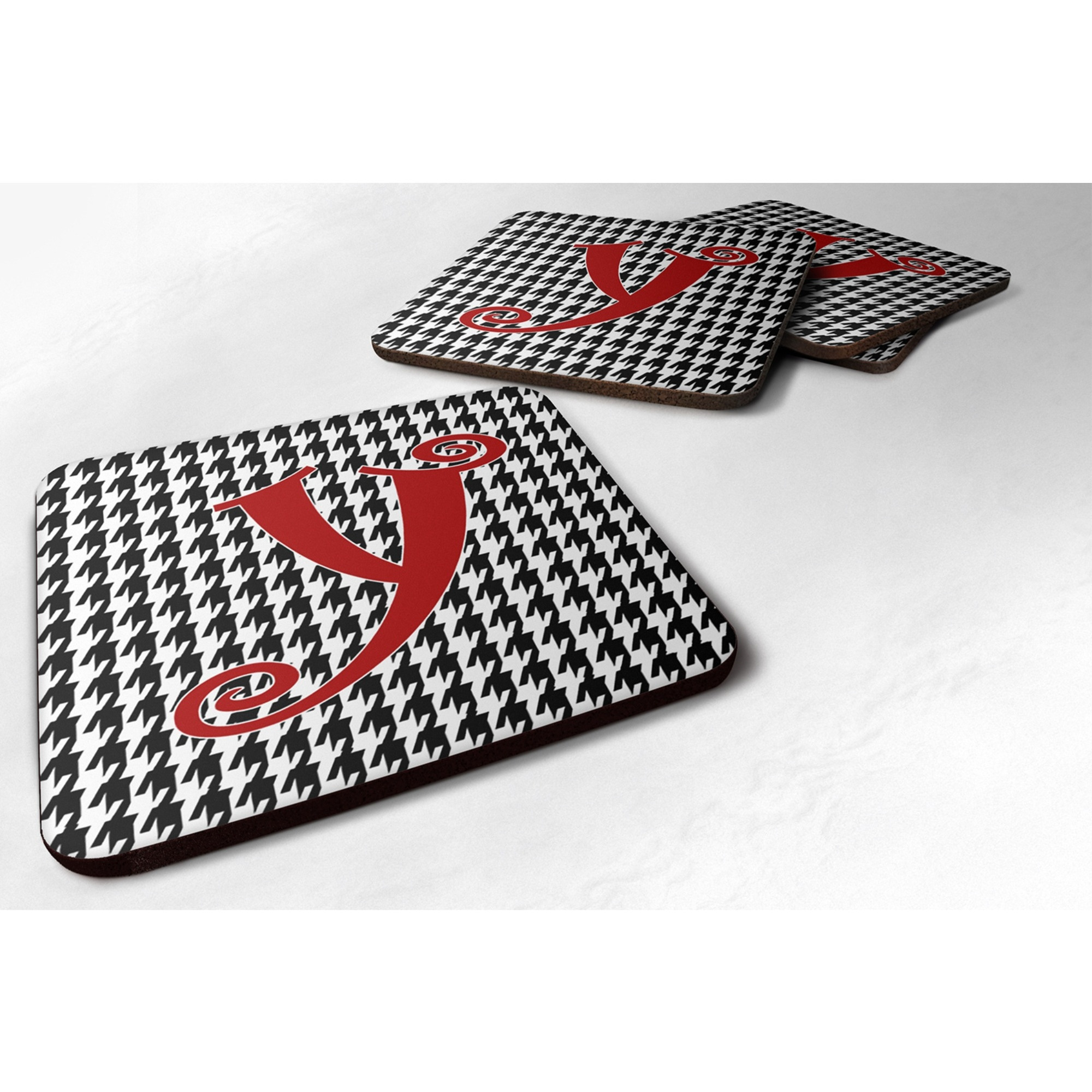 &quotCaroline's Treasures CJ1035-YFC Monogram-Houndstooth Black Foam Coasters (Set of 4), Initial Letter Y, 3.5"" H x 3.5"" W, Multicolor"