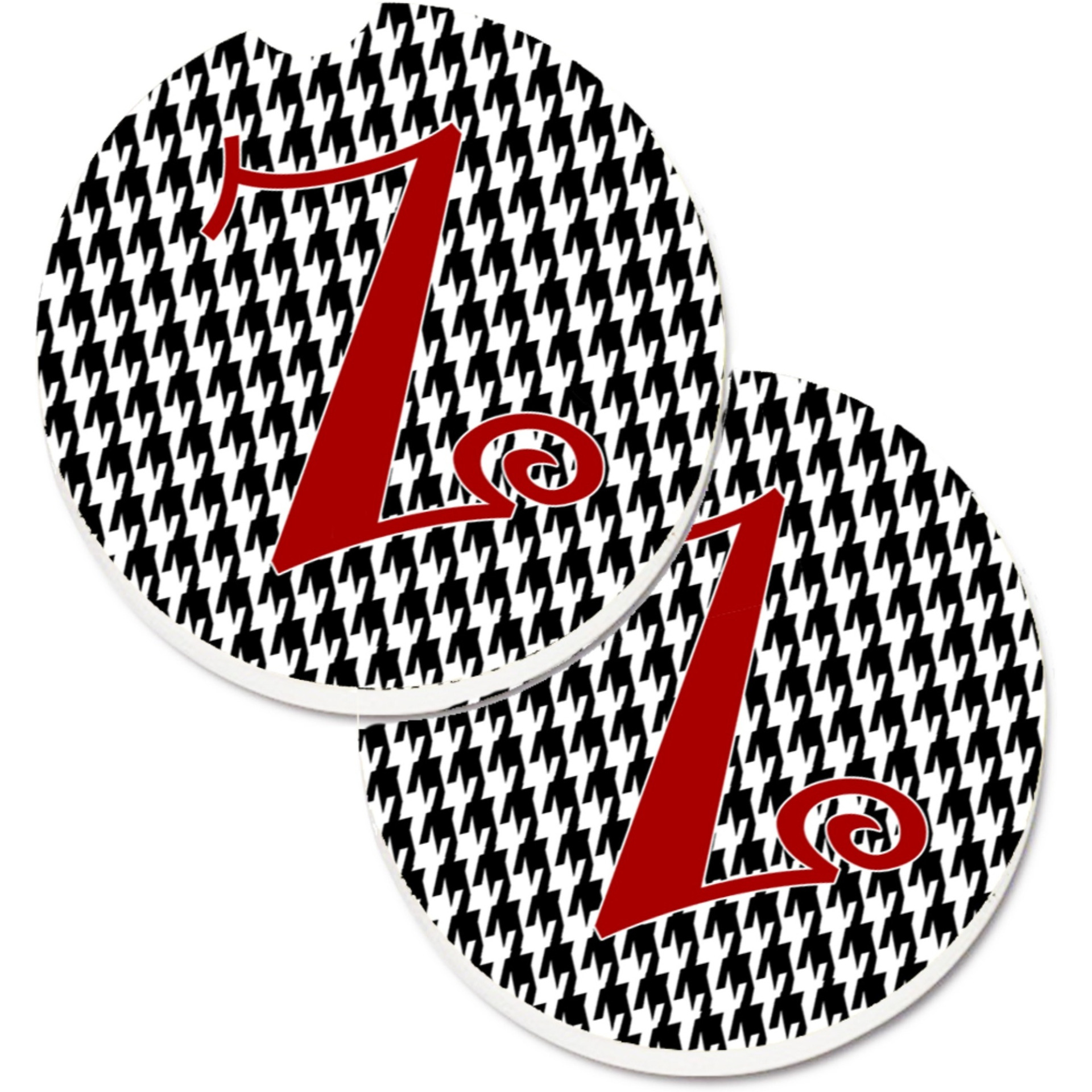 &quotCaroline's Treasures Monogram Initial Z Houndstooth black Set of 2 Cup Holder Car Coasters CJ1035-ZCARC, 2.56, Multicolor"