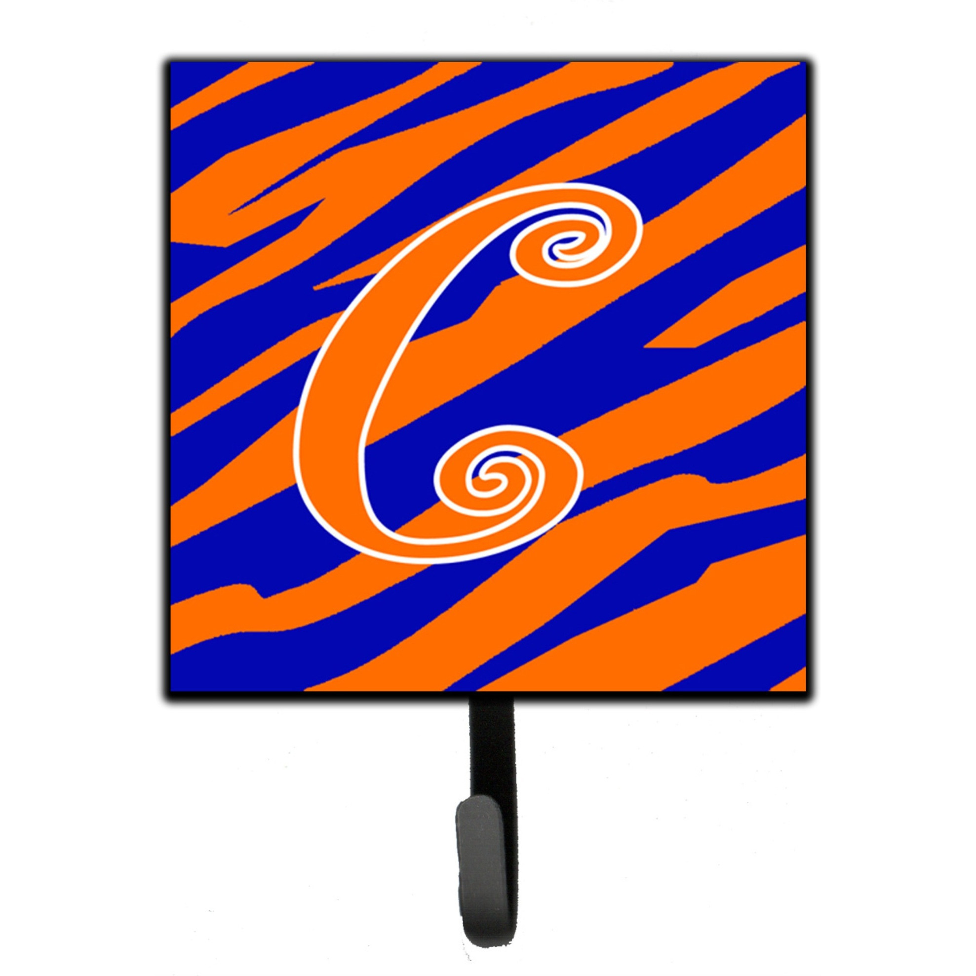 &quotCaroline's Treasures CJ1036-CSH4 Letter C Initial Tiger Stripe Blue and Orange Leash Holder or Key Hook, Small, Multicolor"
