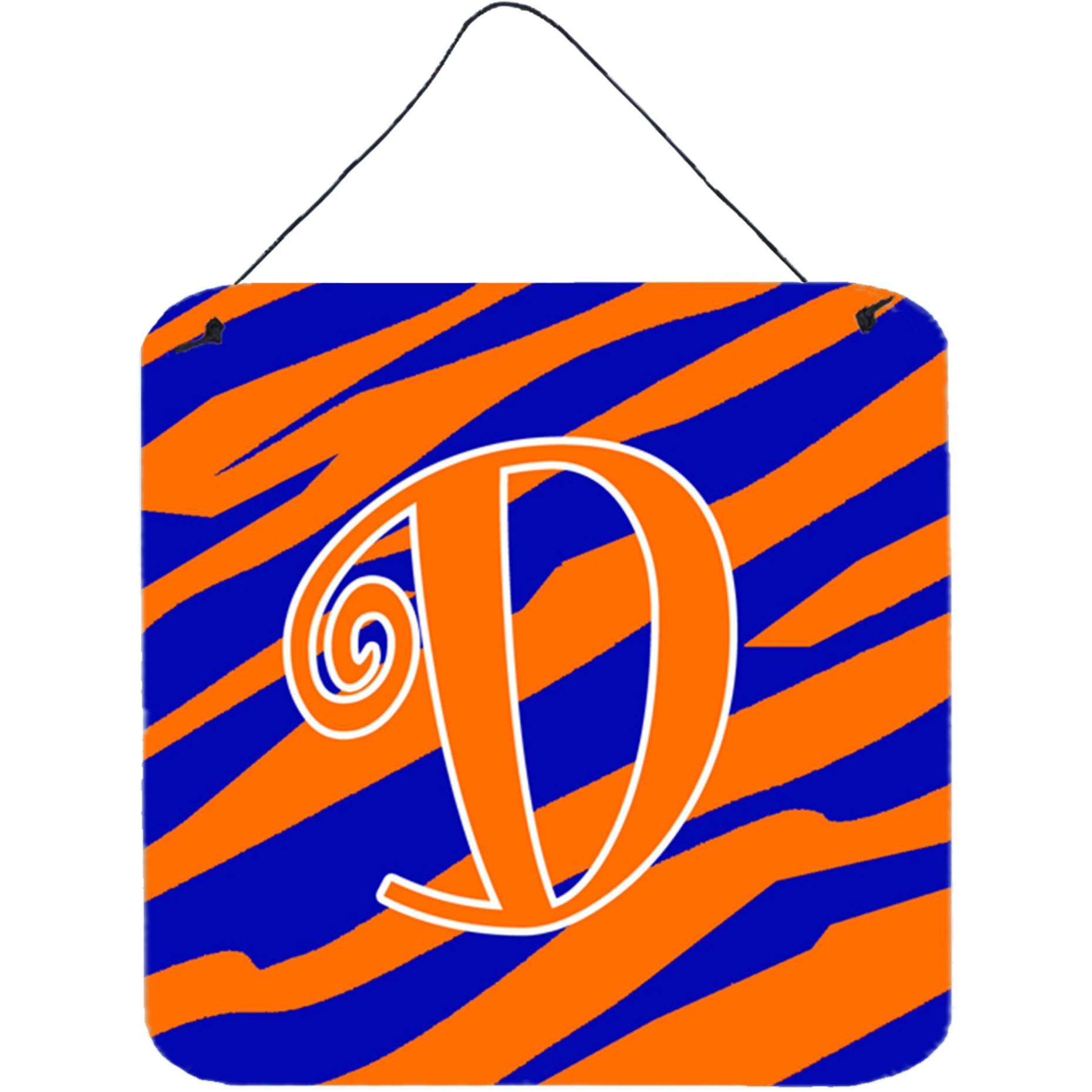 &quotCaroline's Treasures Letter D Initial Tiger Stripe Blue and Orange Wall or Door Hanging Prints, 6 x 6"", Multicolor"