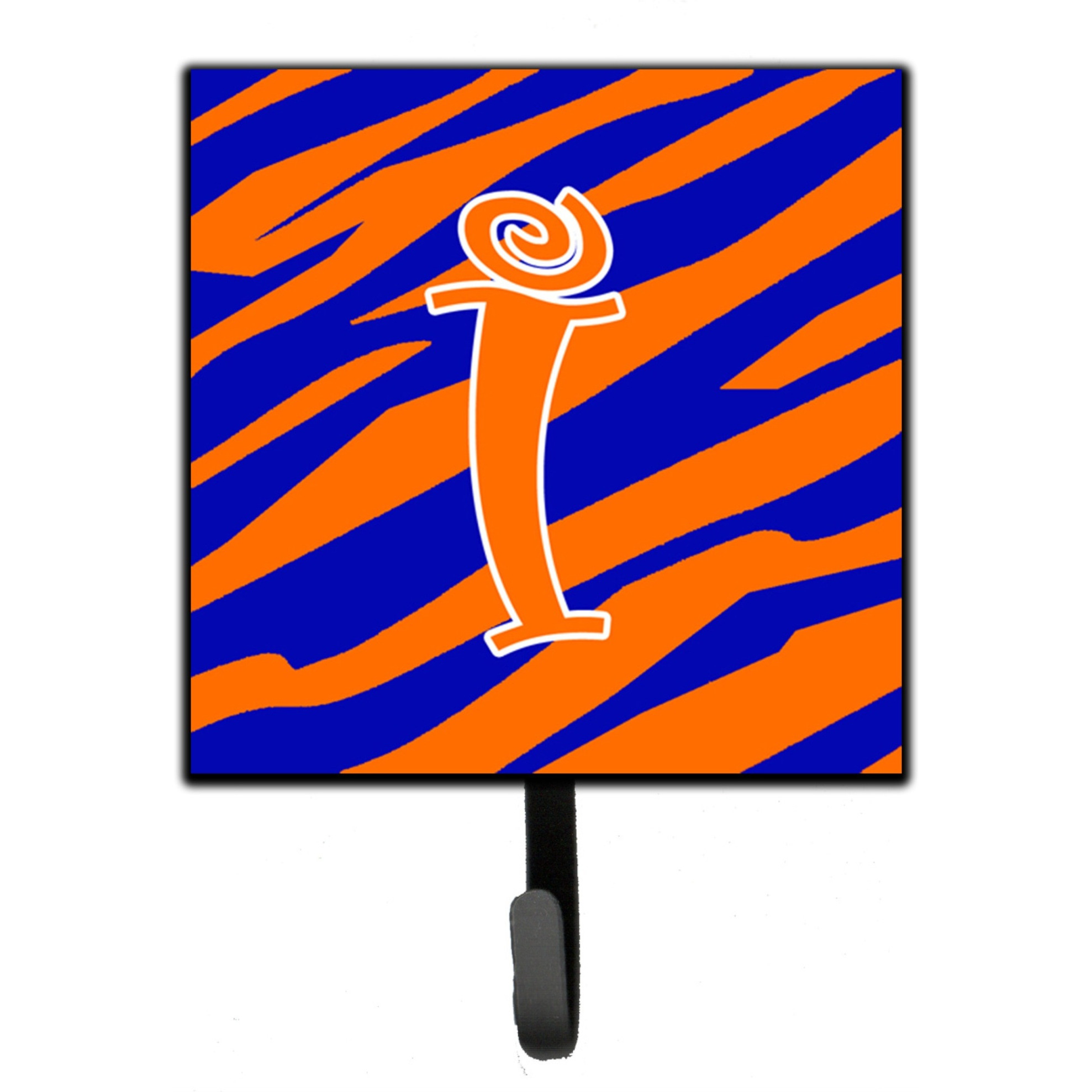 &quotCaroline's Treasures CJ1036-ISH4 Letter I Initial Tiger Stripe Blue and Orange Leash Holder or Key Hook, Small, Multicolor"