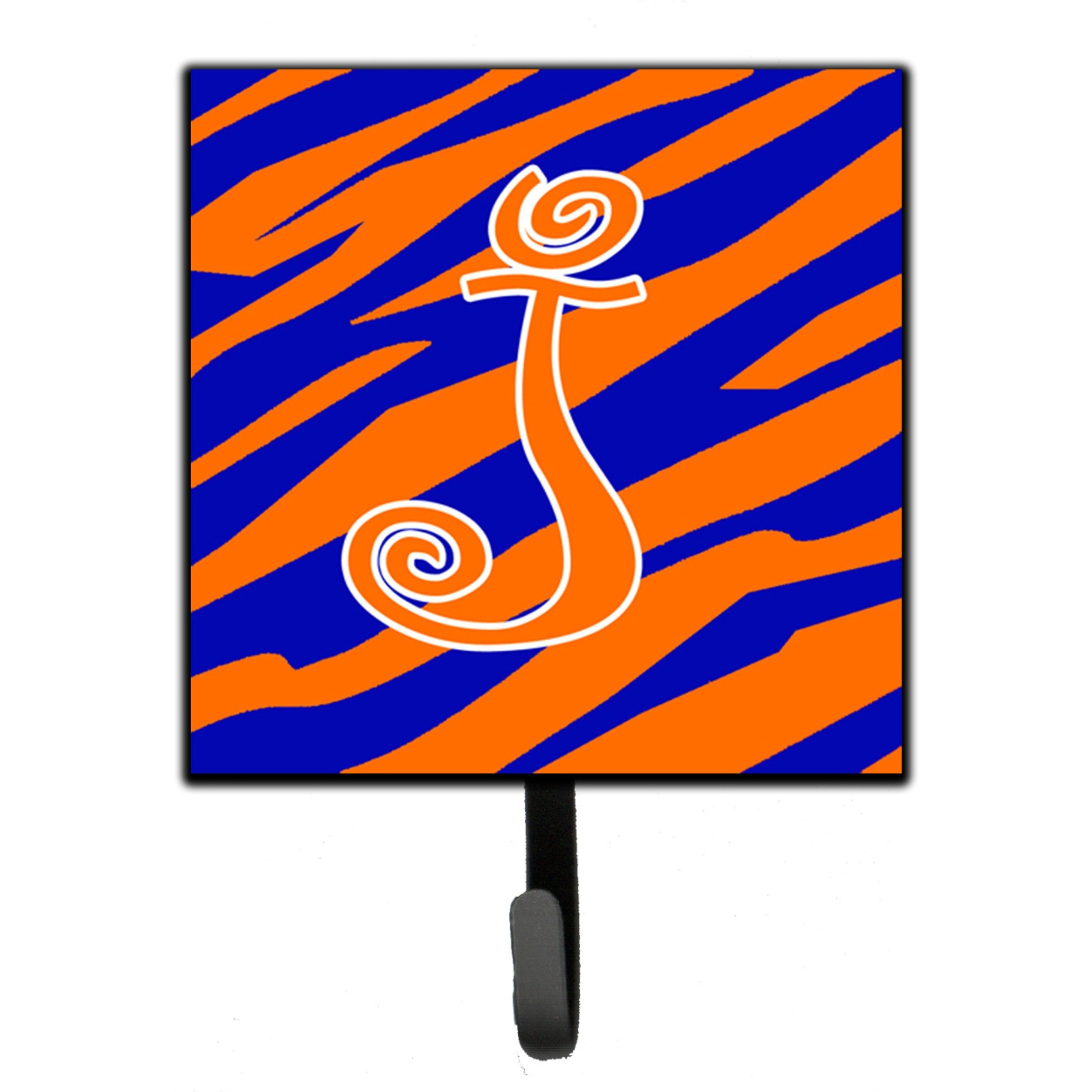 &quotCaroline's Treasures CJ1036-JSH4 Letter J Initial Tiger Stripe Blue and Orange Leash Holder or Key Hook, Small, Multicolor"