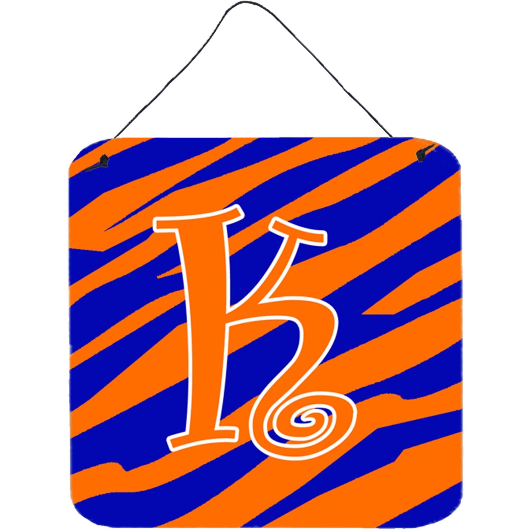&quotCaroline's Treasures Letter K Initial Tiger Stripe Blue and Orange Wall or Door Hanging Prints, 6 x 6"", Multicolor"