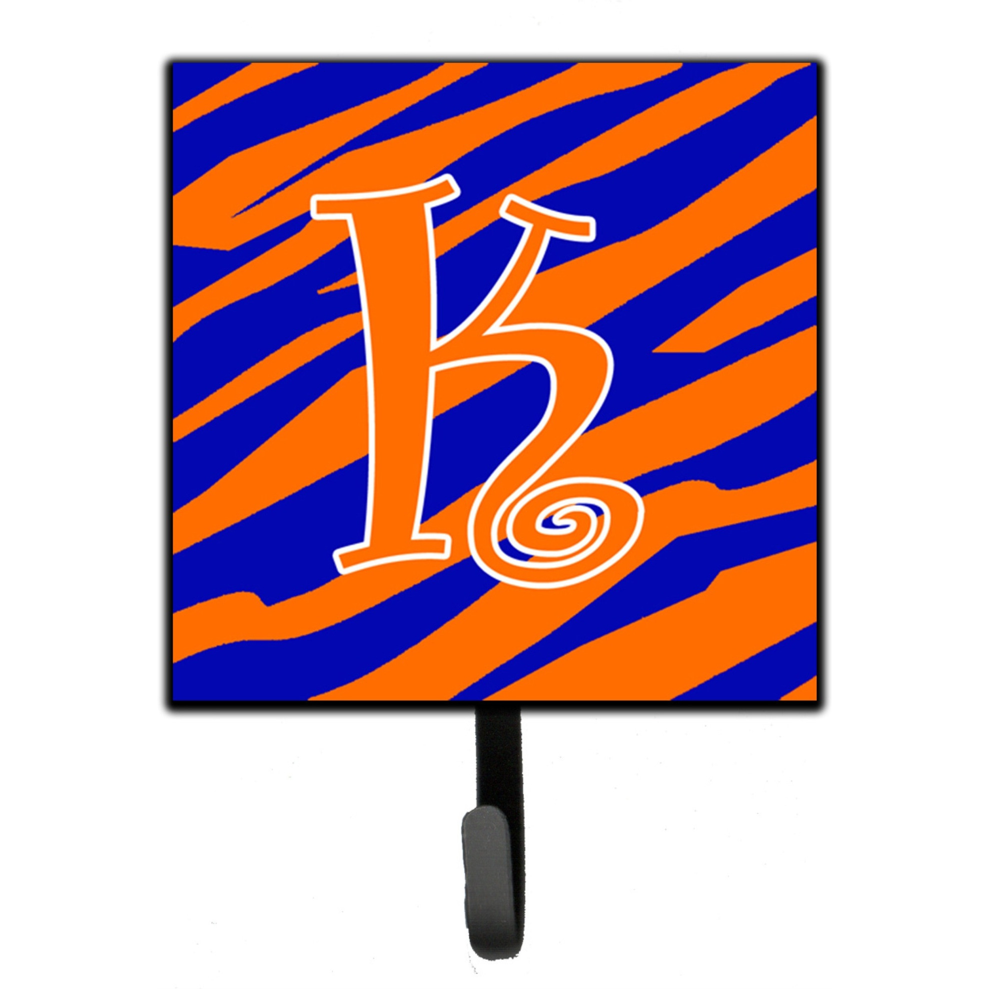 &quotCaroline's Treasures CJ1036-KSH4 Letter K Initial Tiger Stripe Blue and Orange Leash Holder or Key Hook, Small, Multicolor"