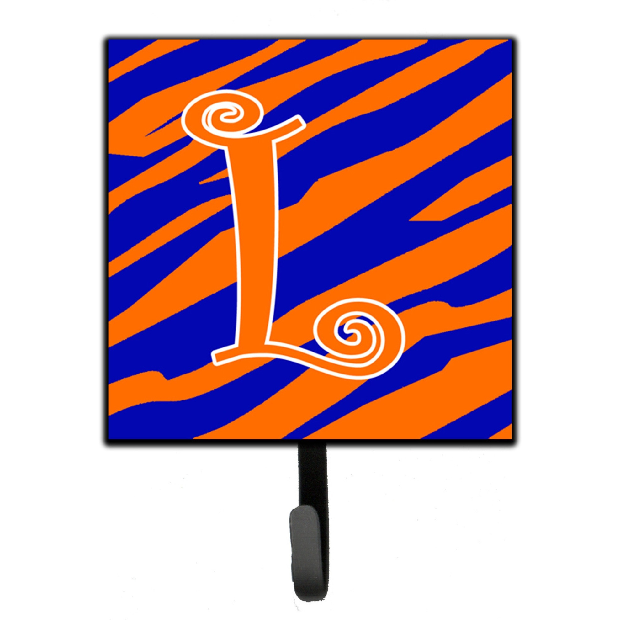 &quotCaroline's Treasures CJ1036-LSH4 Letter L Initial Tiger Stripe Blue and Orange Leash Holder or Key Hook, Small, Multicolor"