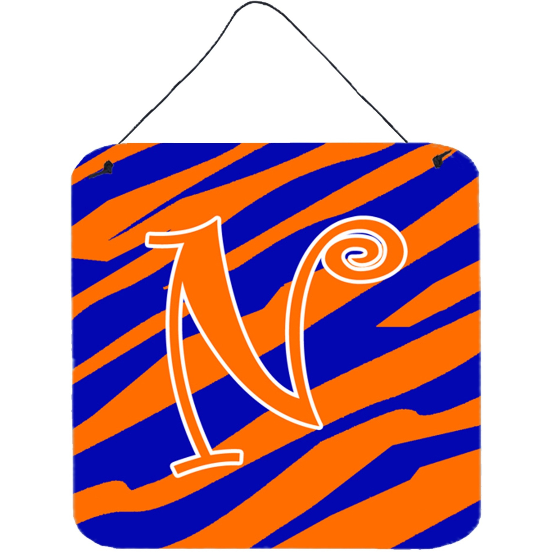 &quotCaroline's Treasures Letter N Initial Tiger Stripe Blue and Orange Wall or Door Hanging Prints, 6 x 6"", Multicolor"