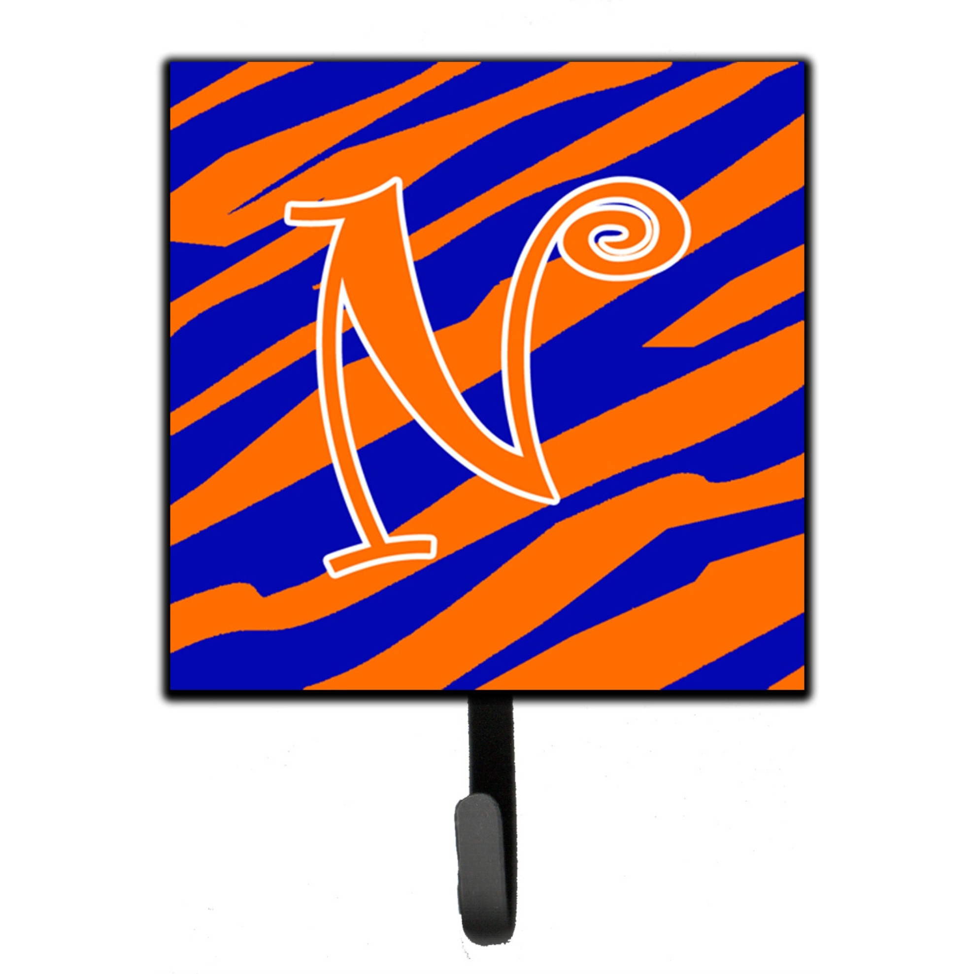 &quotCaroline's Treasures CJ1036-NSH4 Letter N Initial Tiger Stripe Blue and Orange Leash Holder or Key Hook, Small, Multicolor"