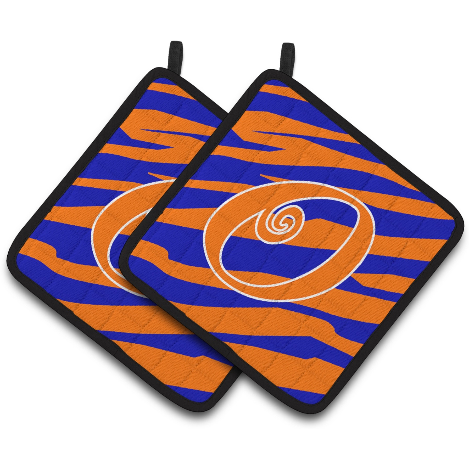 &quotCaroline's Treasures Monogram Initial O Tiger Stripe Blue & Orange Pair of Pot Holders CJ1036-OPTHD, 7.5HX7.5W, Multicolor"