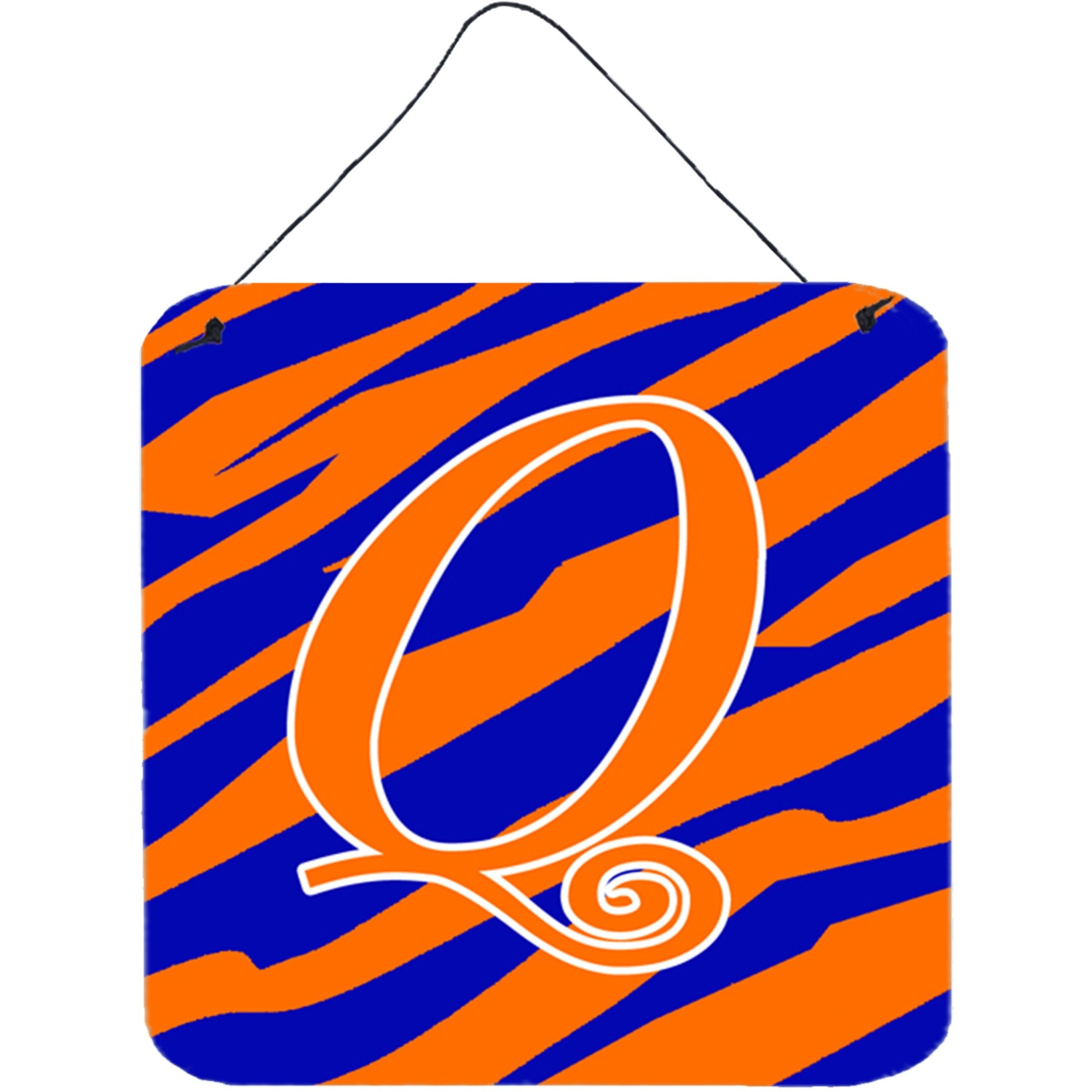 &quotCaroline's Treasures Letter Q Initial Tiger Stripe Blue and Orange Wall or Door Hanging Prints, 6 x 6"", Multicolor"