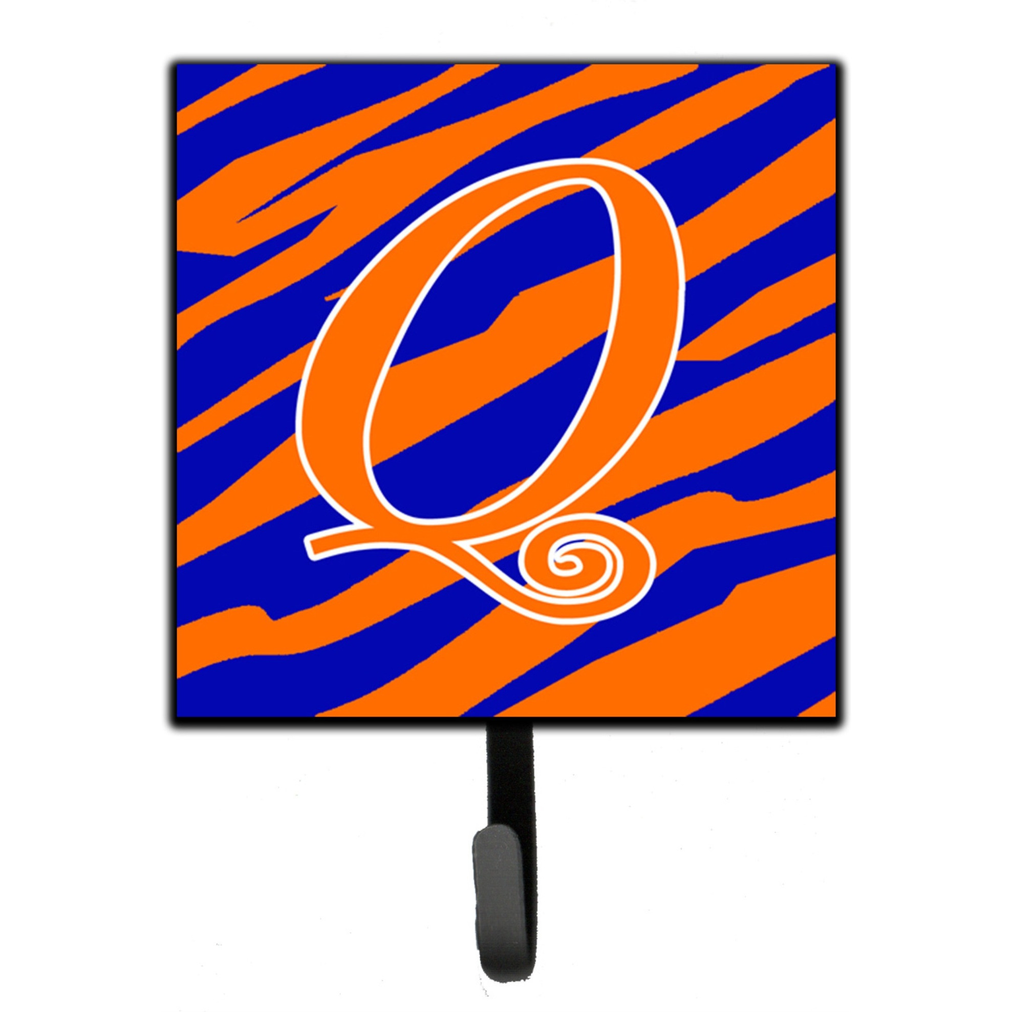 &quotCaroline's Treasures CJ1036-QSH4 Letter Q Initial Tiger Stripe Blue and Orange Leash Holder or Key Hook, Small, Multicolor"
