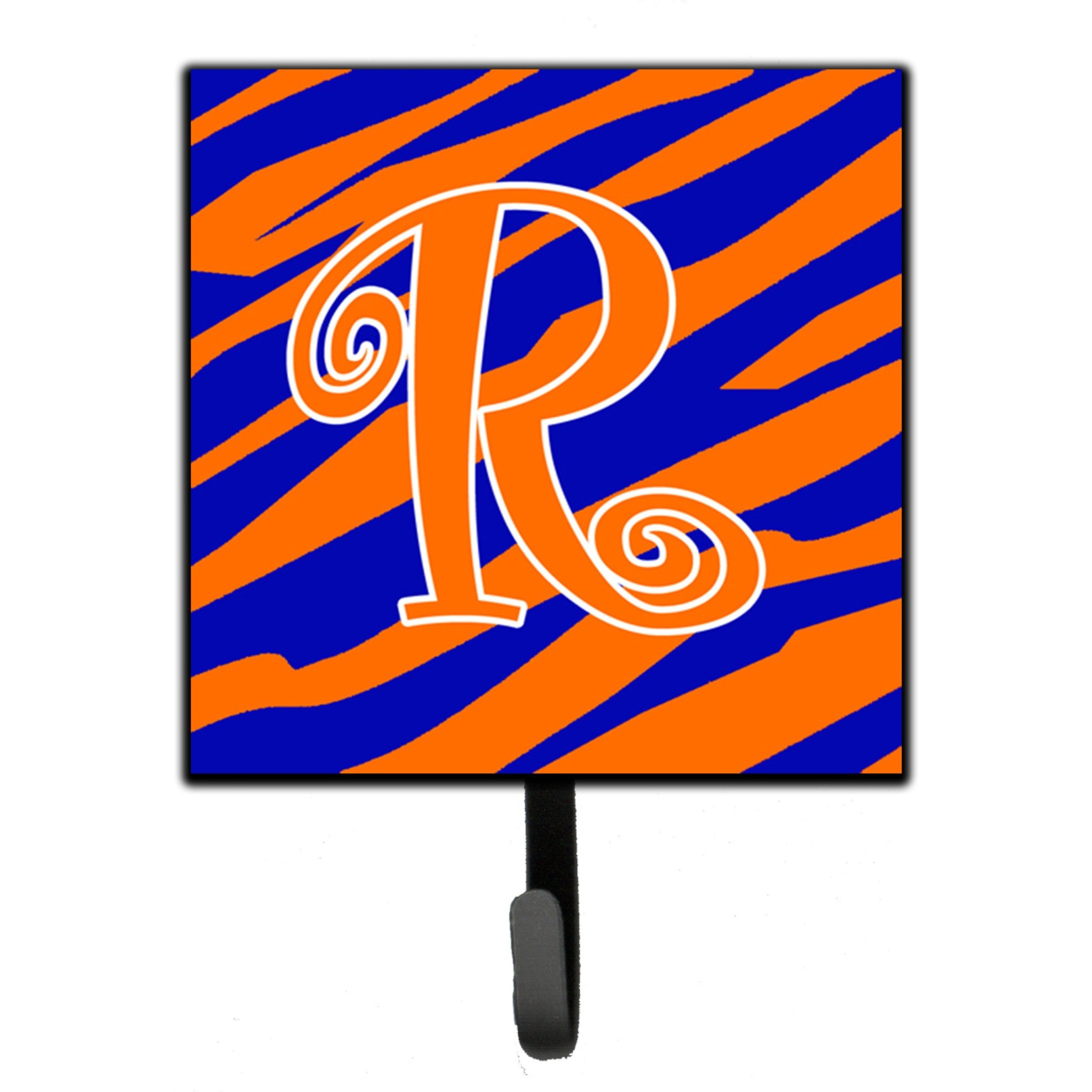 &quotCaroline's Treasures CJ1036-RSH4 Letter R Initial Tiger Stripe Blue and Orange Leash Holder or Key Hook, Small, Multicolor"