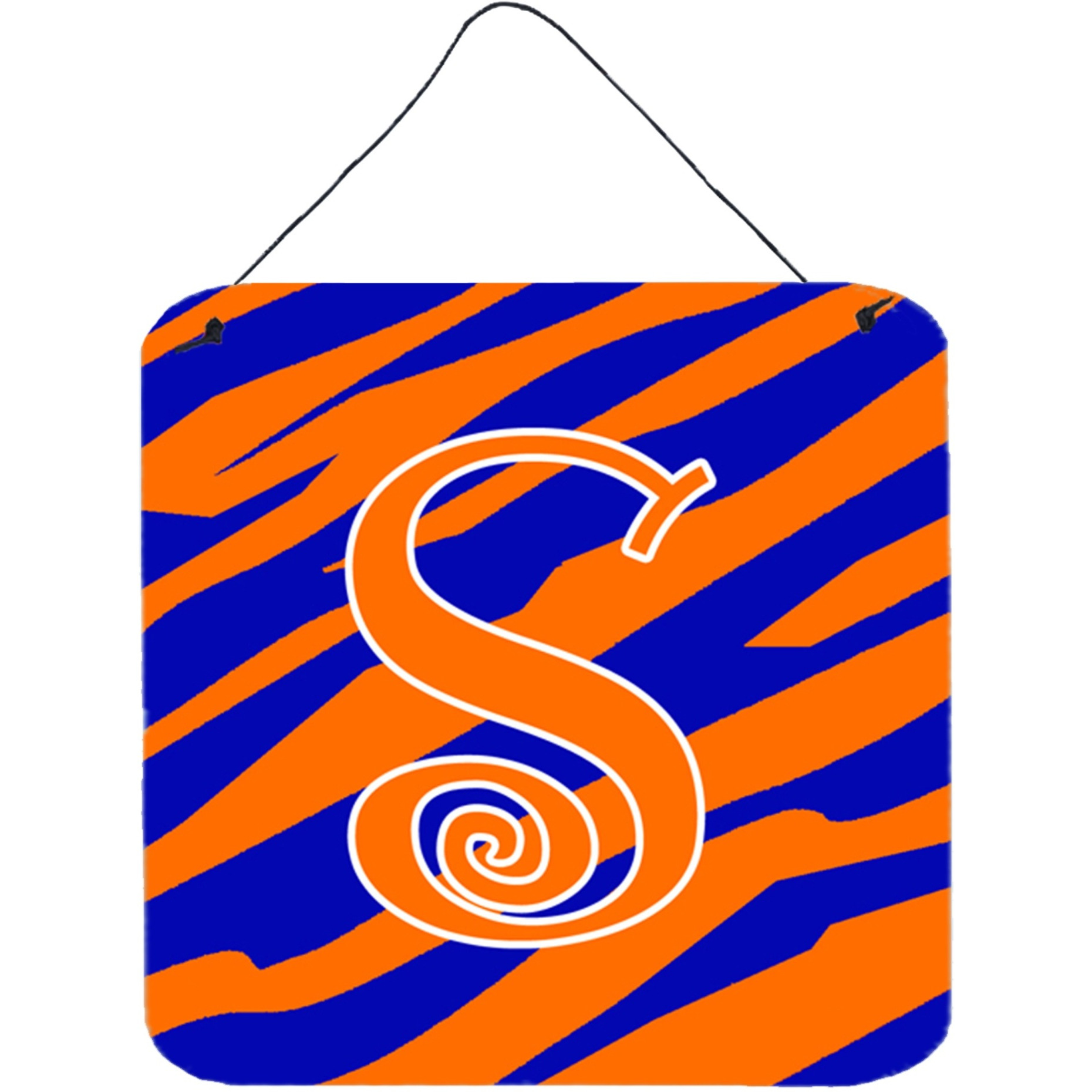 &quotCaroline's Treasures Letter S Initial Tiger Stripe Blue and Orange Wall or Door Hanging Prints, 6 x 6"", Multicolor"