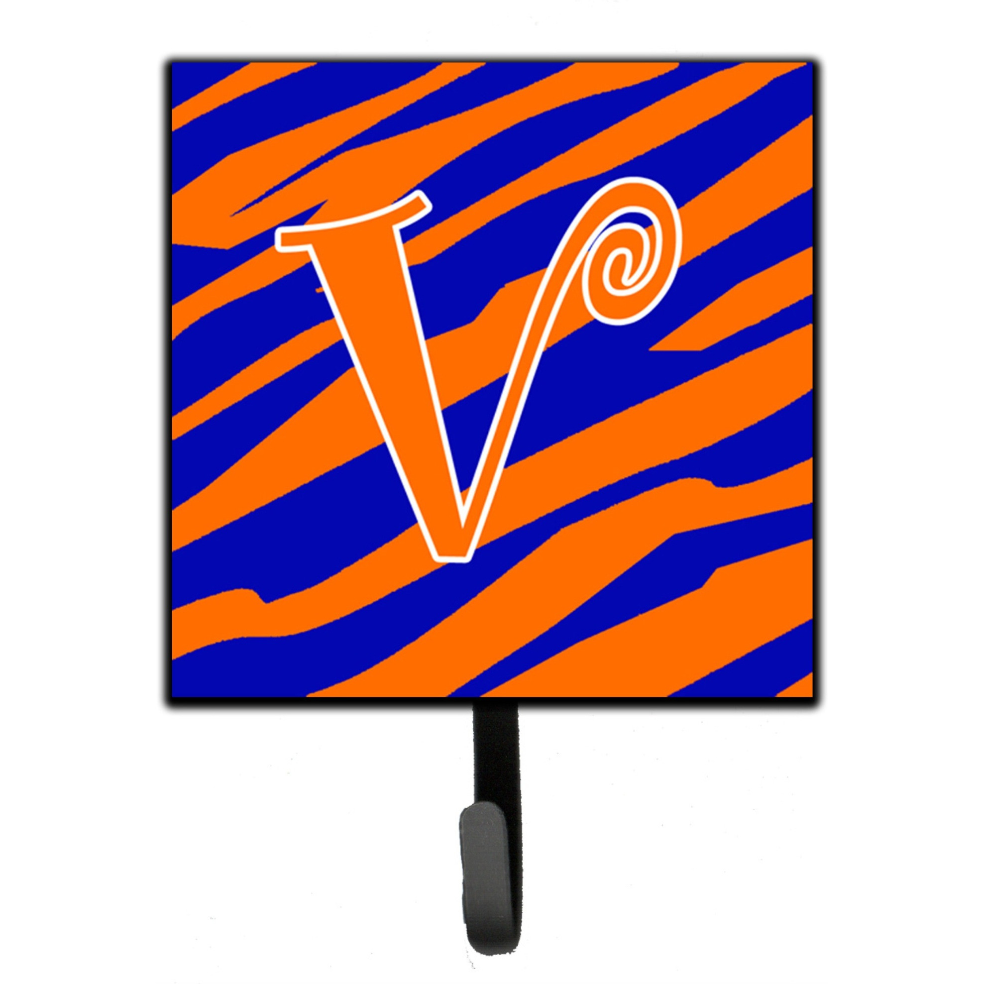 &quotCaroline's Treasures CJ1036-VSH4 Letter V Initial Tiger Stripe Blue and Orange Leash Holder or Key Hook, Small, Multicolor"