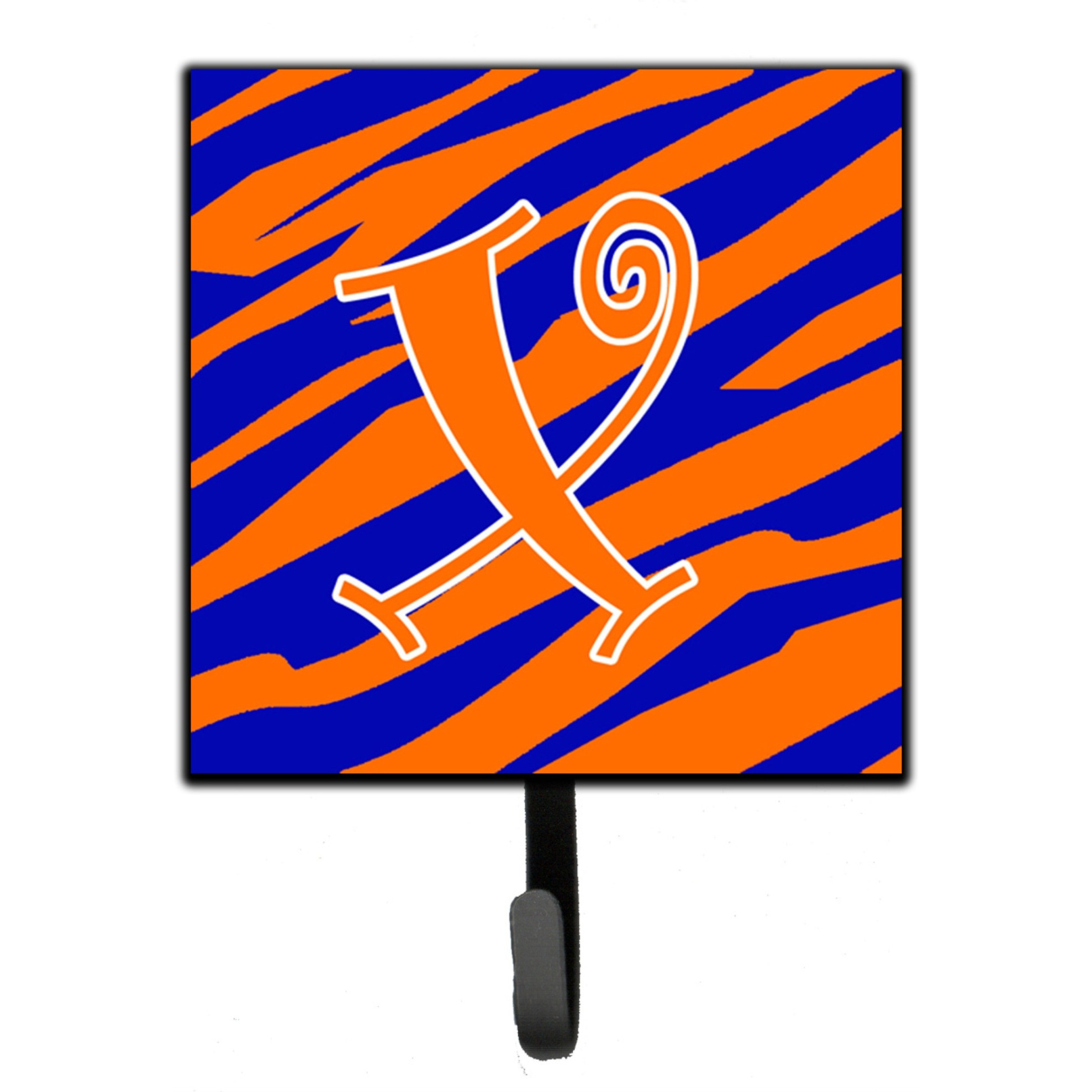 &quotCaroline's Treasures CJ1036-XSH4 Letter X Initial Tiger Stripe Blue and Orange Leash Holder or Key Hook, Small, Multicolor"