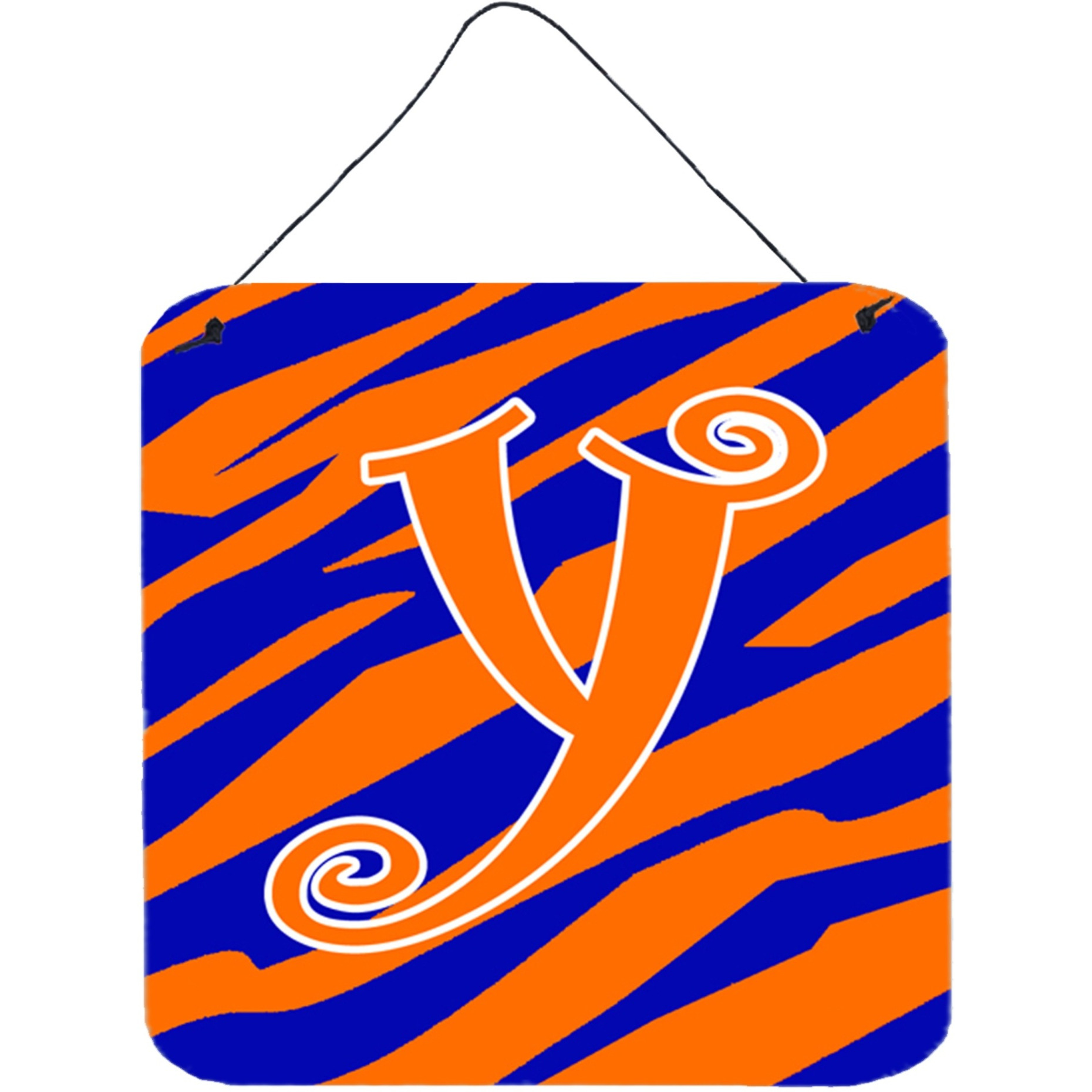 &quotCaroline's Treasures Letter Y Initial Tiger Stripe Blue and Orange Wall or Door Hanging Prints, 6 x 6"", Multicolor"