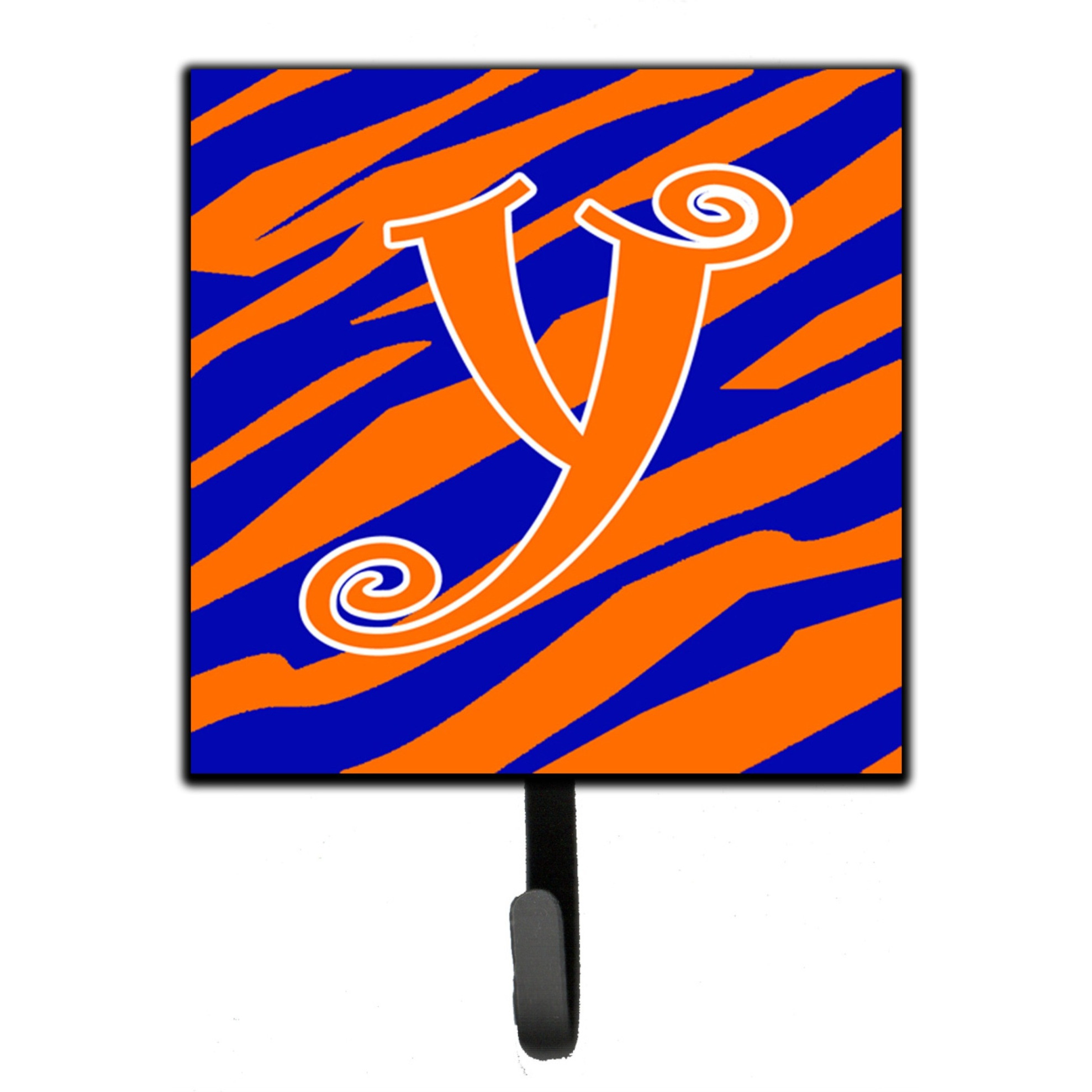 &quotCaroline's Treasures CJ1036-YSH4 Letter Y Initial Tiger Stripe Blue and Orange Leash Holder or Key Hook, Small, Multicolor"