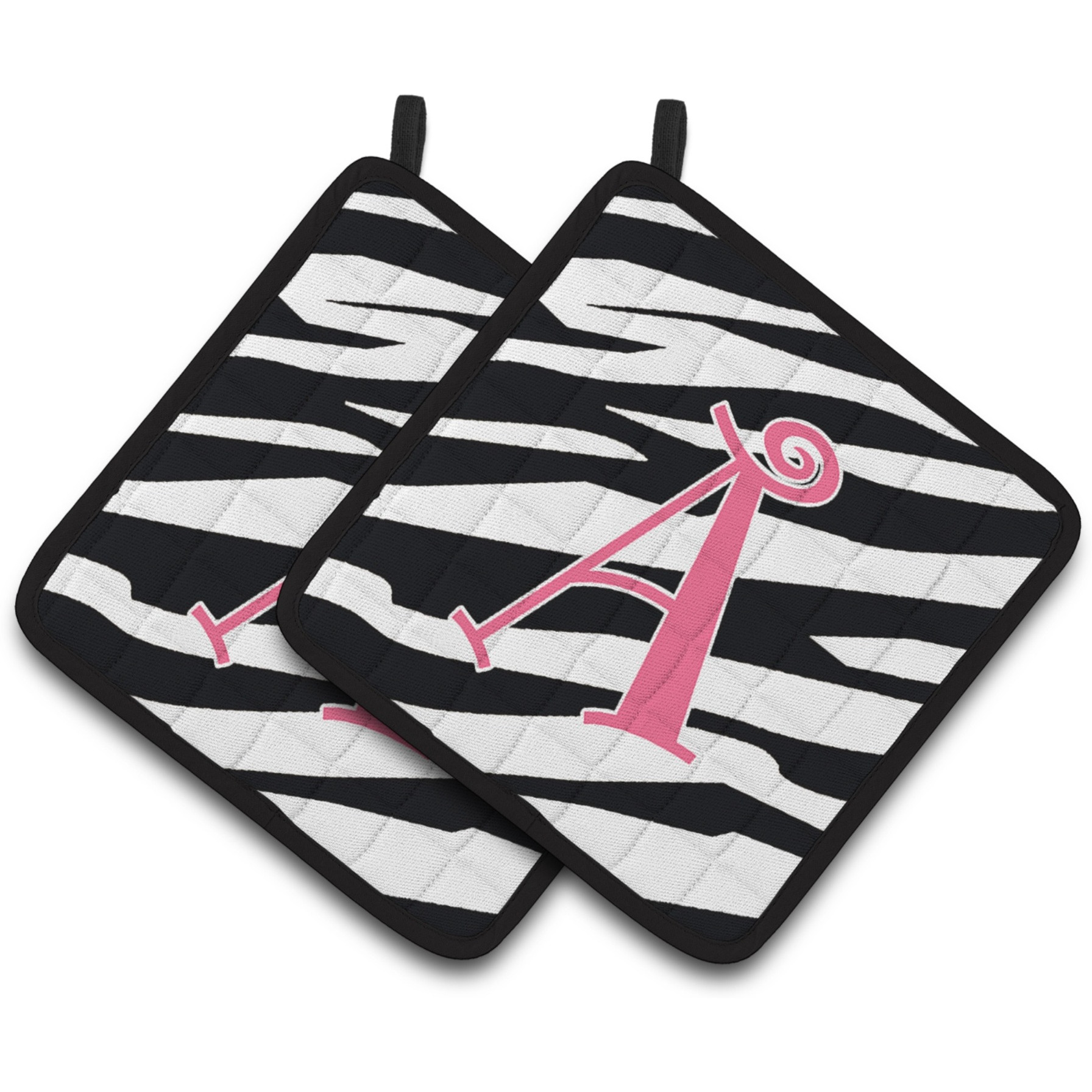 &quotCaroline's Treasures Letter A Monogram - Zebra Stripe & Pink Pair of Pot Holders CJ1037-APTHD, 7.5HX7.5W, Multicolor"
