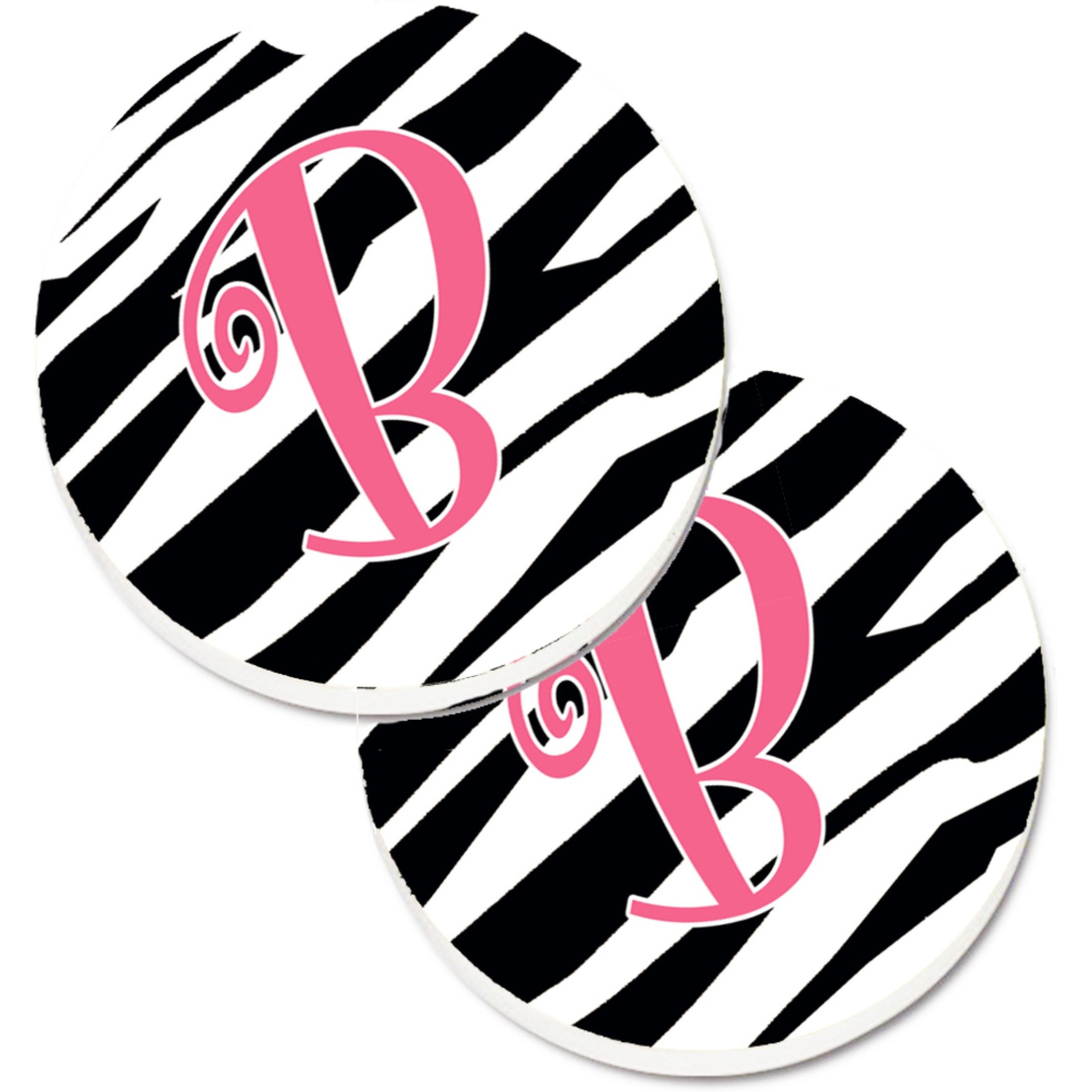 &quotCaroline's Treasures Monogram Initial B Zebra Stripe & Pink Set of 2 Cup Holder Car Coasters CJ1037-BCARC, 2.56, Multicolor"