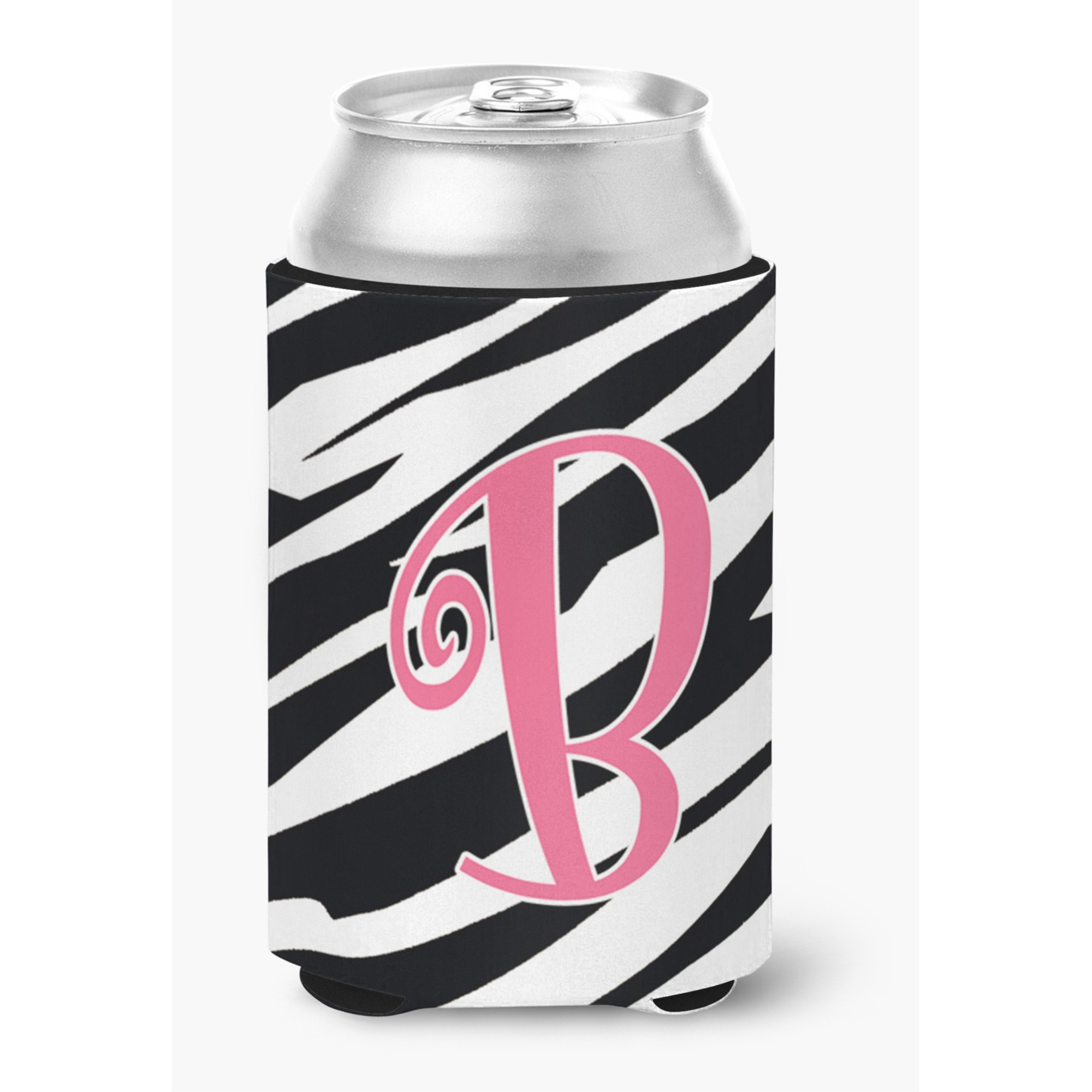 Letter B Initial Monogram - Zebra Stripe and Pink Can or Bottle Beverage Insulator Hugger