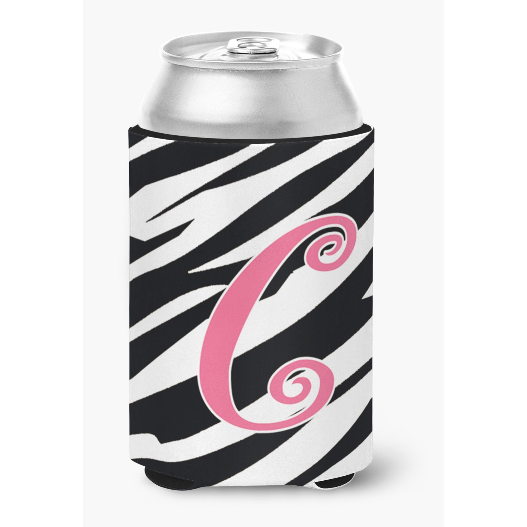 Letter C Initial Monogram - Zebra Stripe and Pink Can or Bottle Beverage Insulator Hugger