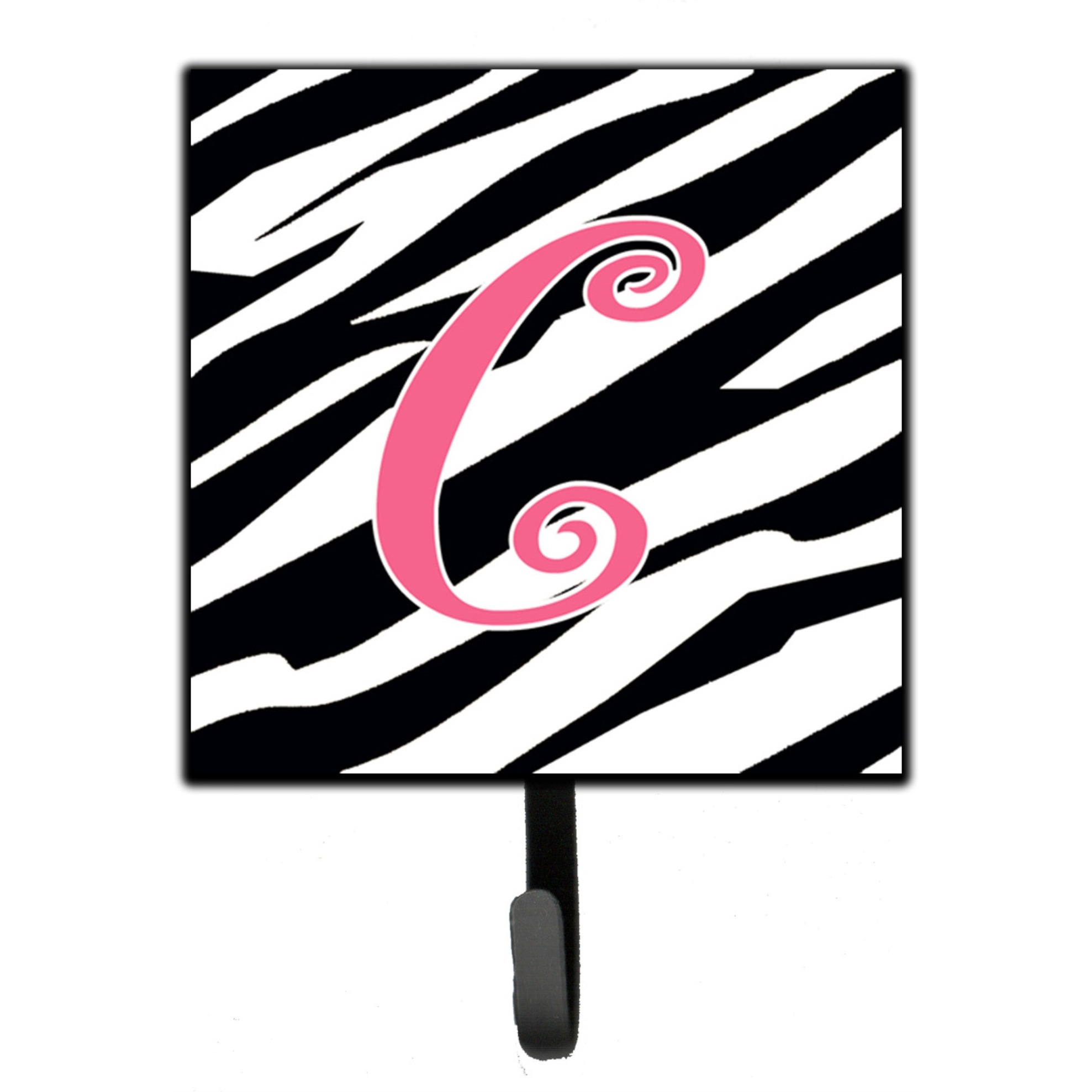 &quotCaroline's Treasures CJ1037-CSH4 Letter C Initial Monogram-Zebra Stripe and Pink Leash Holder or Key Hook, Small, Multicolor"