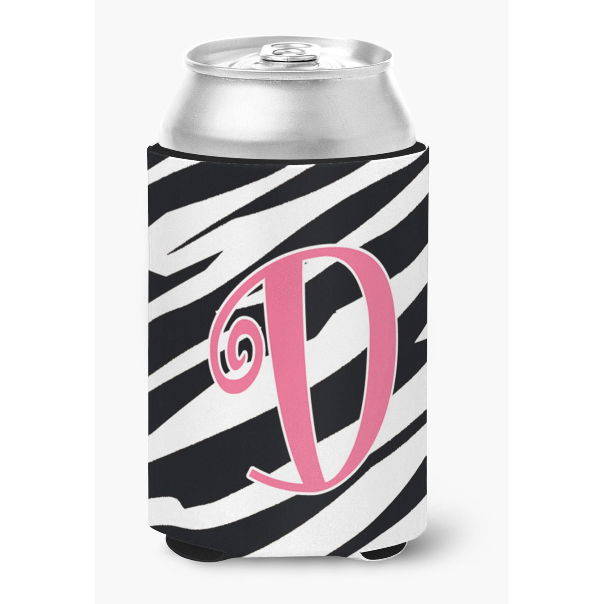 Letter D Initial Monogram - Zebra Stripe and Pink Can or Bottle Beverage Insulator Hugger