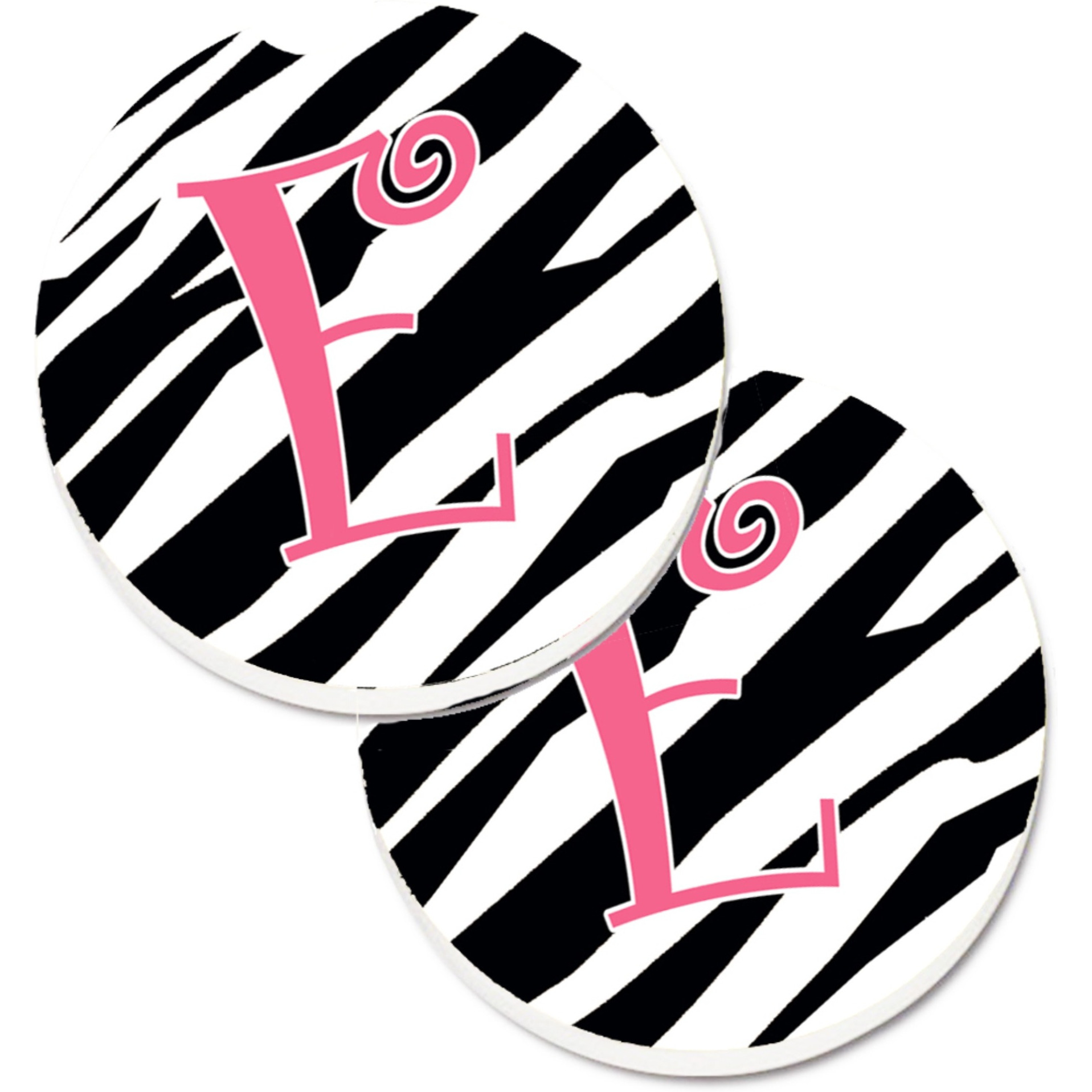 &quotCaroline's Treasures Monogram Initial E Zebra Stripe & Pink Set of 2 Cup Holder Car Coasters CJ1037-ECARC, 2.56, Multicolor"