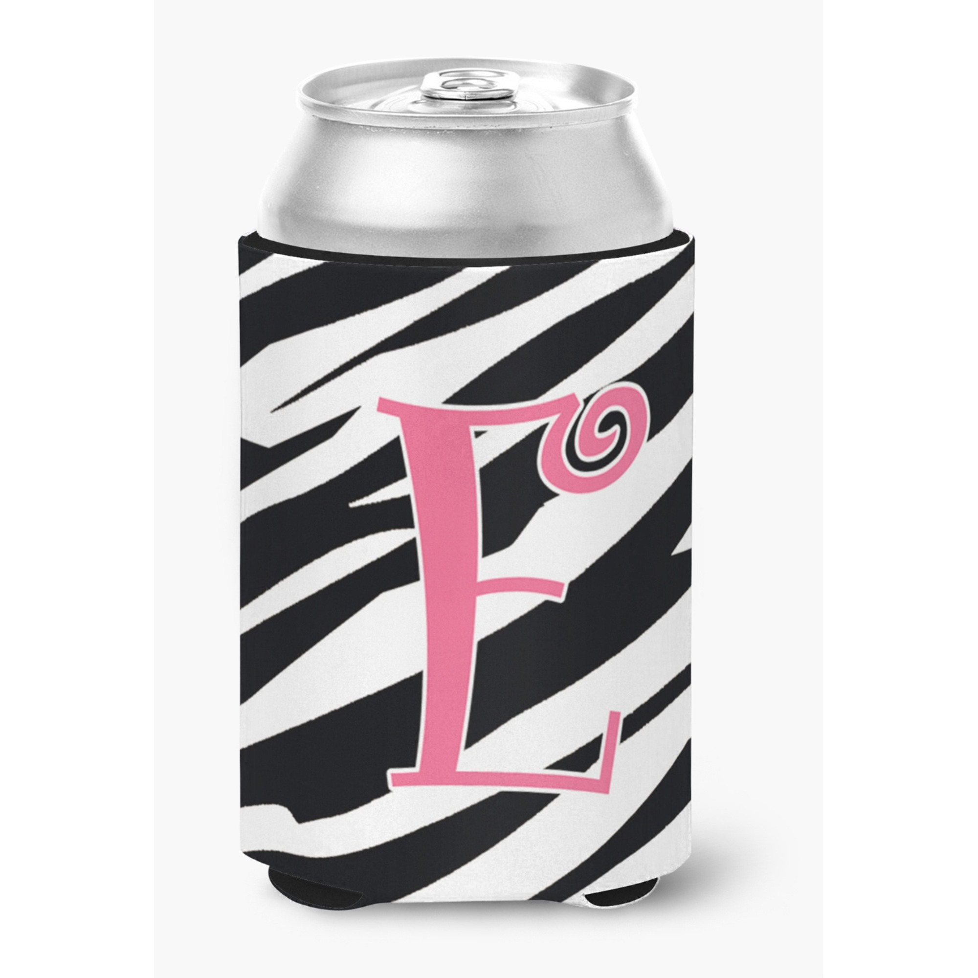 Letter E Initial Monogram - Zebra Stripe and Pink Can or Bottle Beverage Insulator Hugger