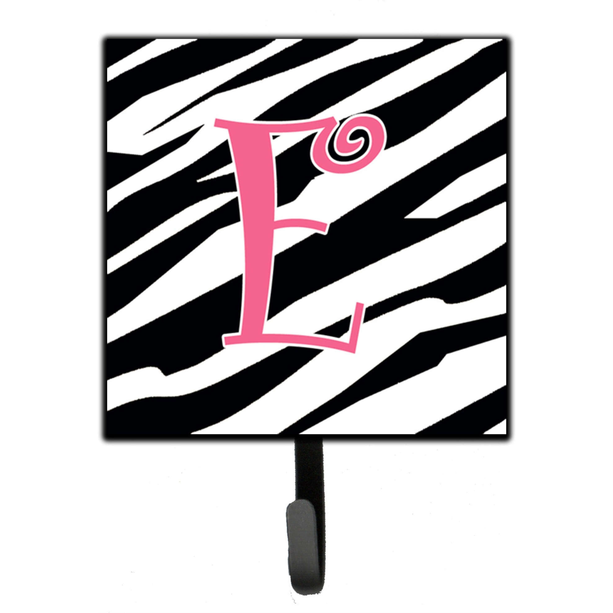 &quotCaroline's Treasures CJ1037-ESH4 Letter E Initial Monogram-Zebra Stripe and Pink Leash Holder or Key Hook, Small, Multicolor"