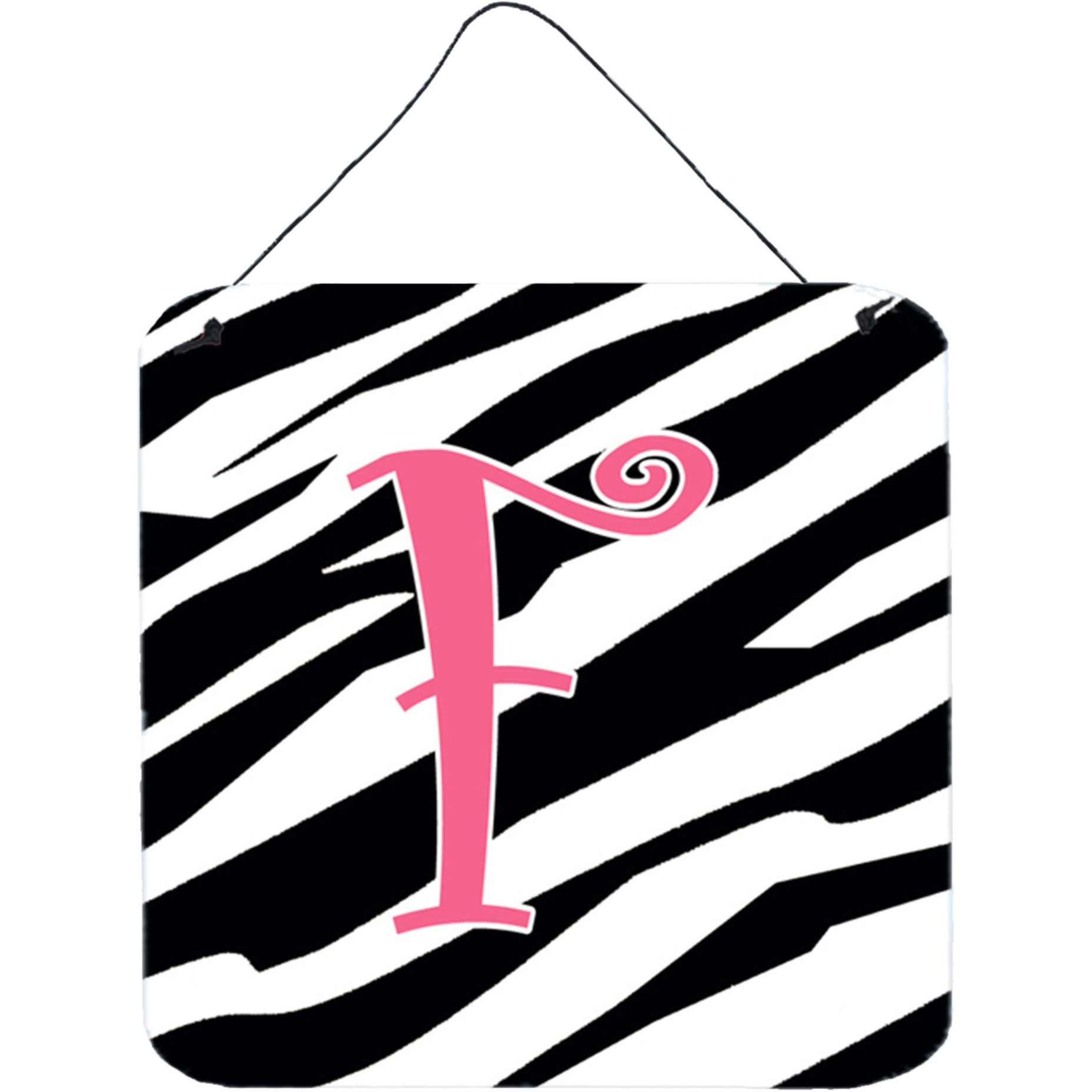 &quotCaroline's Treasures Letter F Initial Zebra Stripe and Pink Wall or Door Hanging Prints, 6 x 6"", Multicolor"