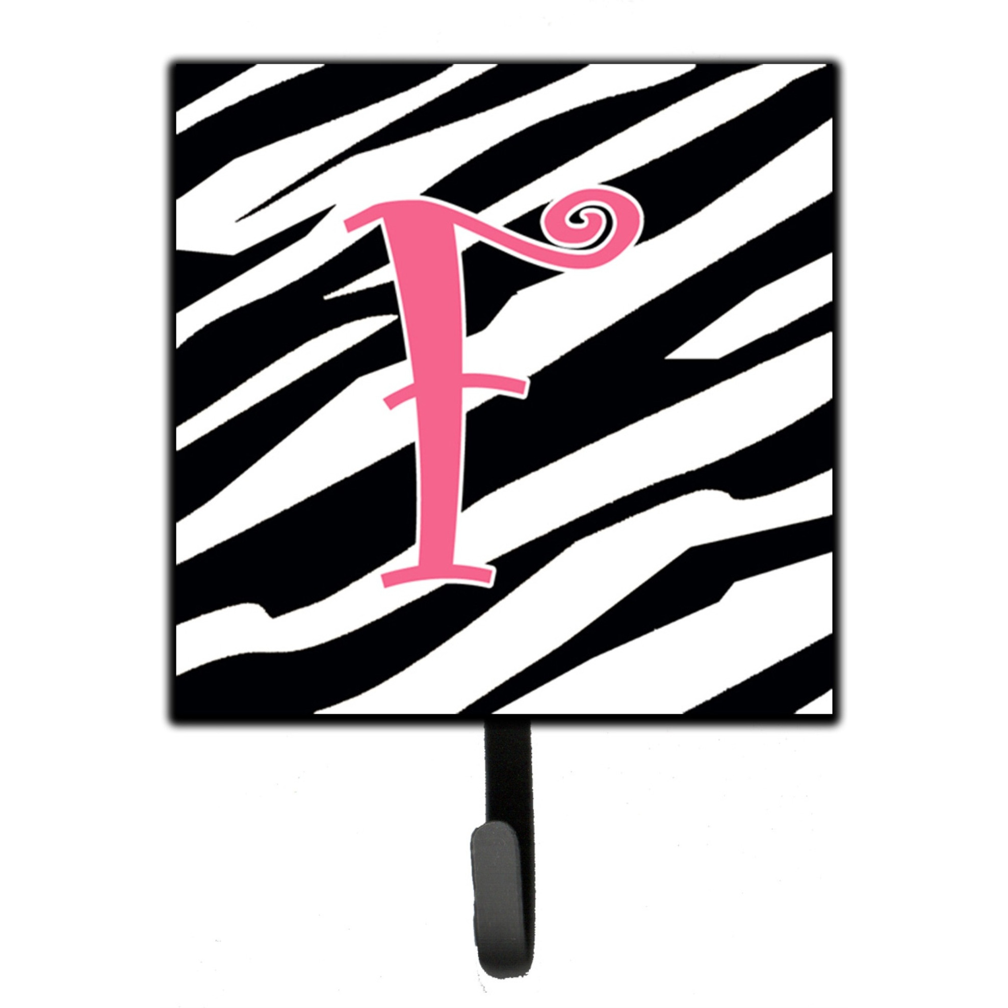&quotCaroline's Treasures CJ1037-FSH4 Letter F Initial Monogram-Zebra Stripe and Pink Leash Holder or Key Hook, Small, Multicolor"