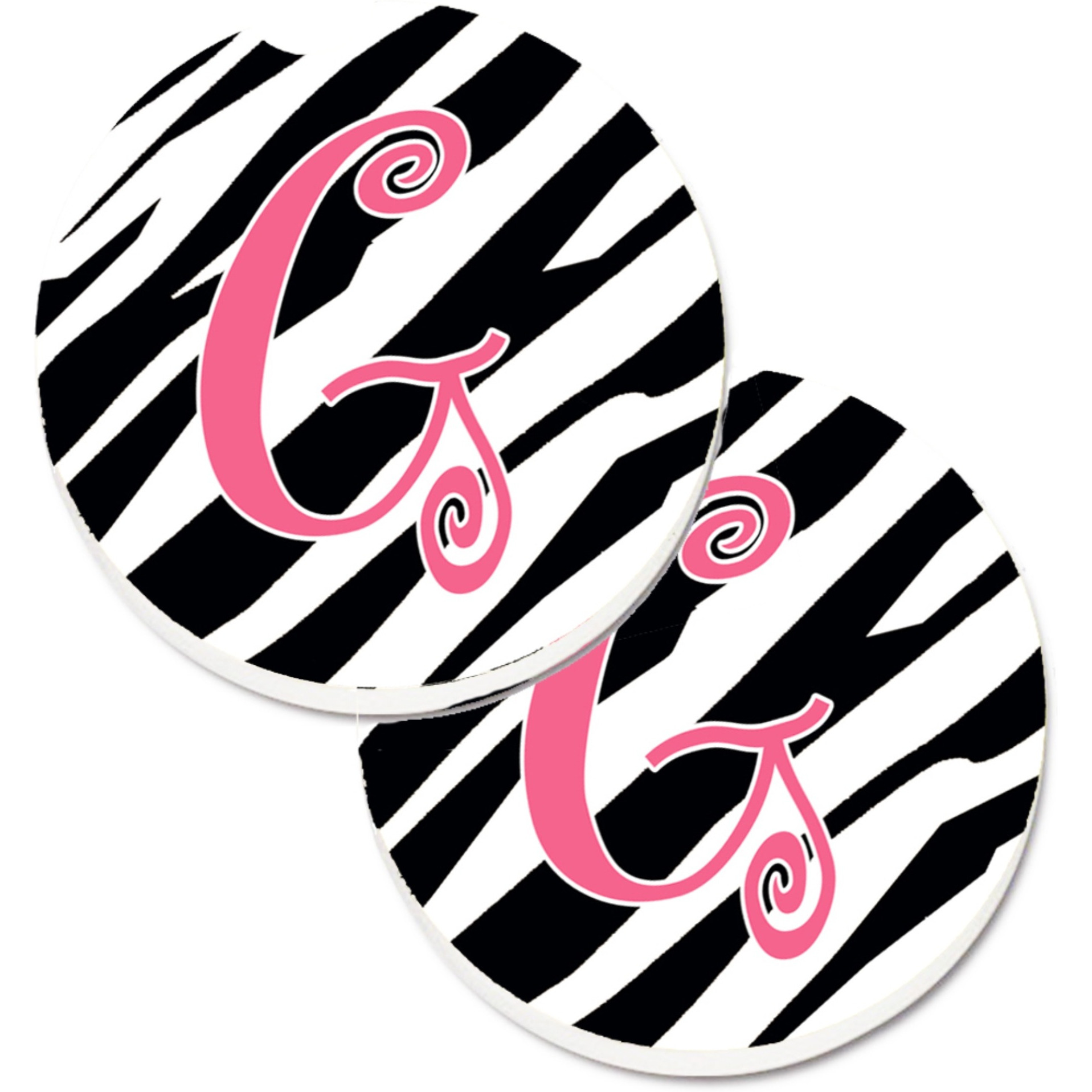 &quotCaroline's Treasures Monogram Initial G Zebra Stripe & Pink Set of 2 Cup Holder Car Coasters CJ1037-GCARC, 2.56, Multicolor"