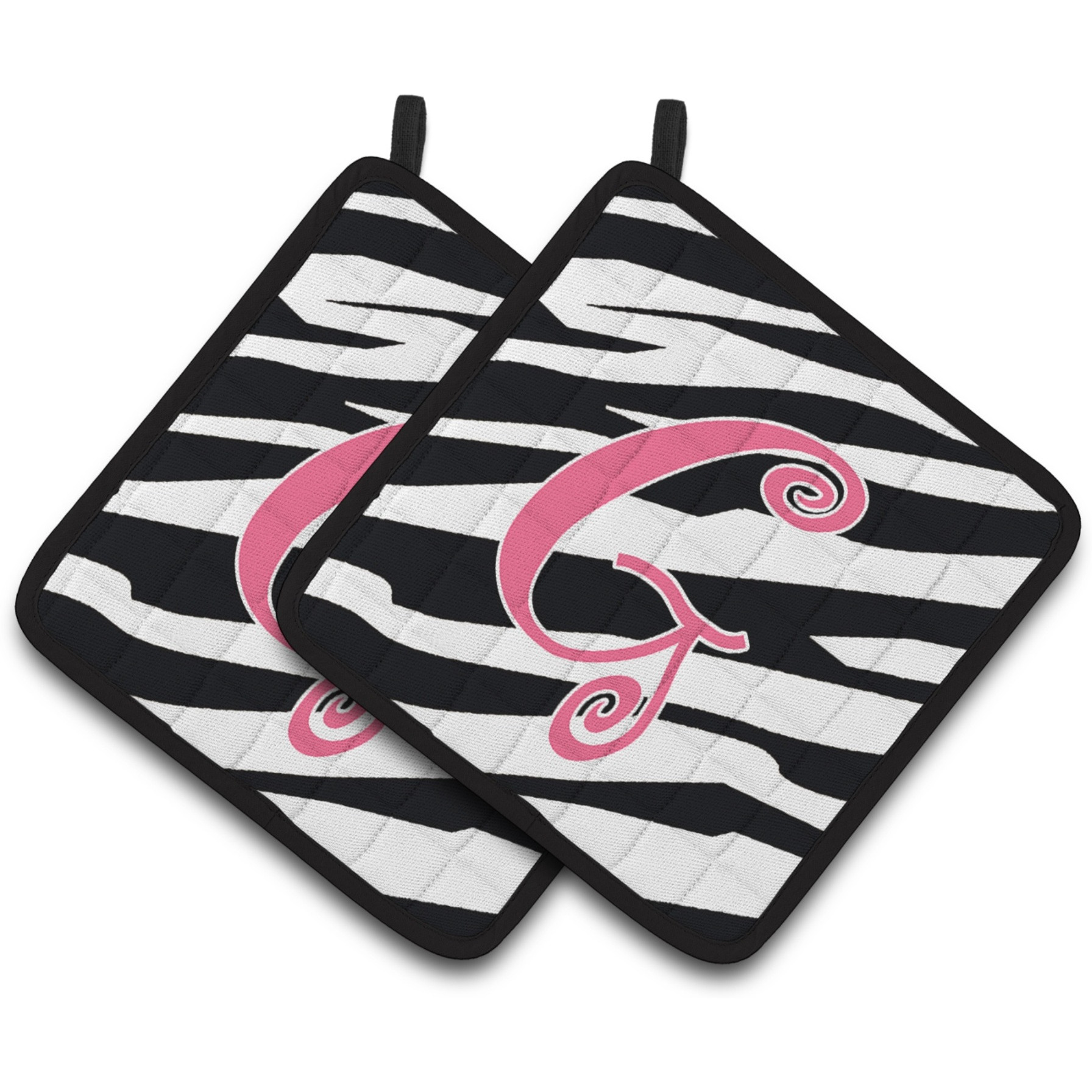 &quotCaroline's Treasures Monogram Initial G Zebra Stripe & Pink Pair of Pot Holders CJ1037-GPTHD, 7.5HX7.5W, Multicolor"