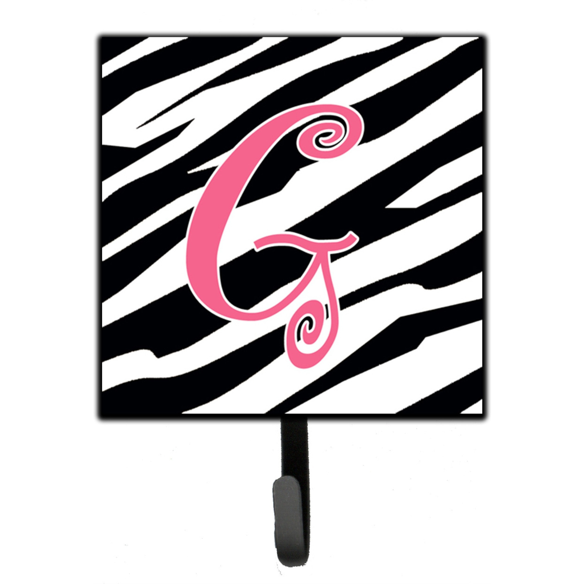 &quotCaroline's Treasures CJ1037-GSH4 Letter G Initial Monogram-Zebra Stripe and Pink Leash Holder or Key Hook, Small, Multicolor"