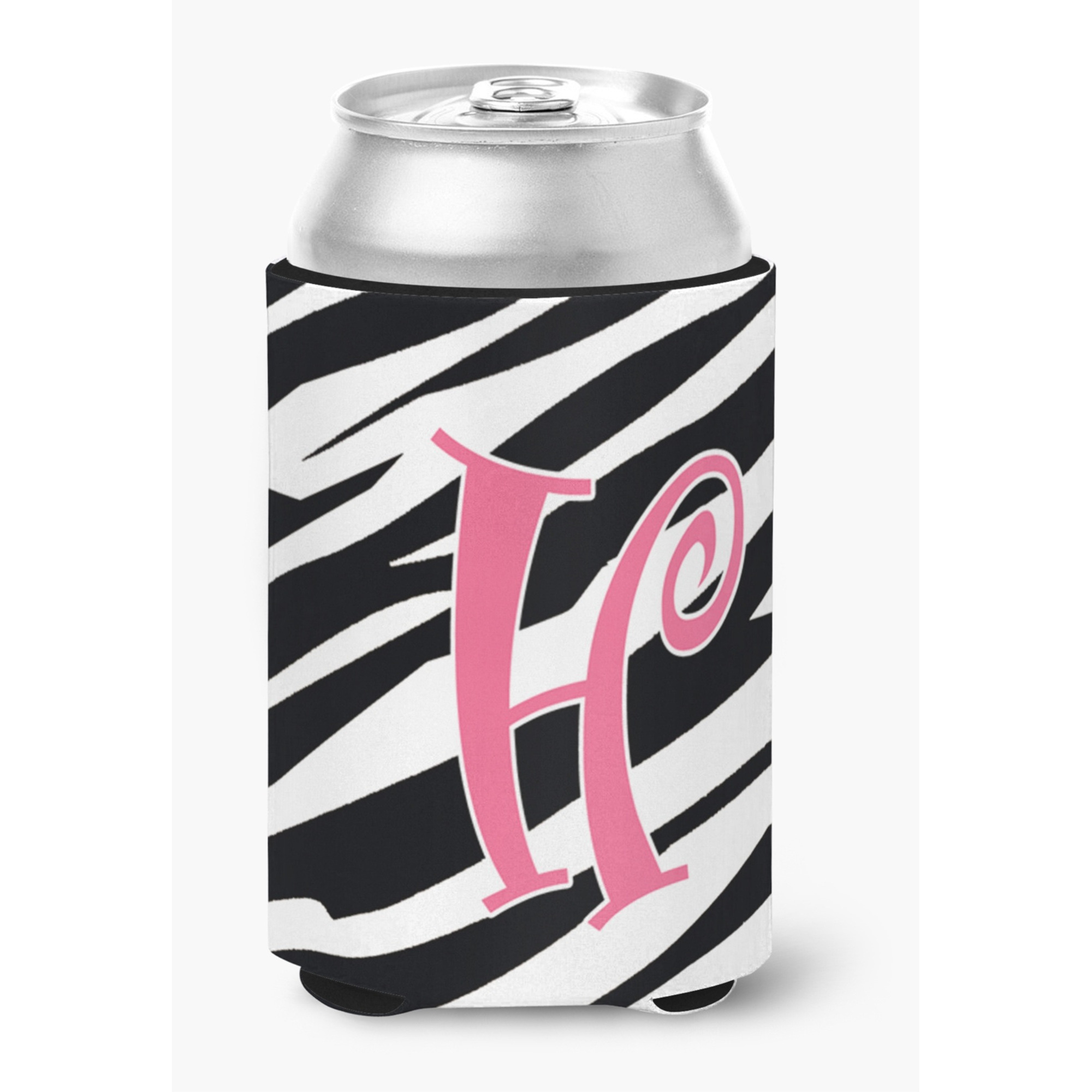 Letter H Initial Monogram - Zebra Stripe and Pink Can or Bottle Beverage Insulator Hugger