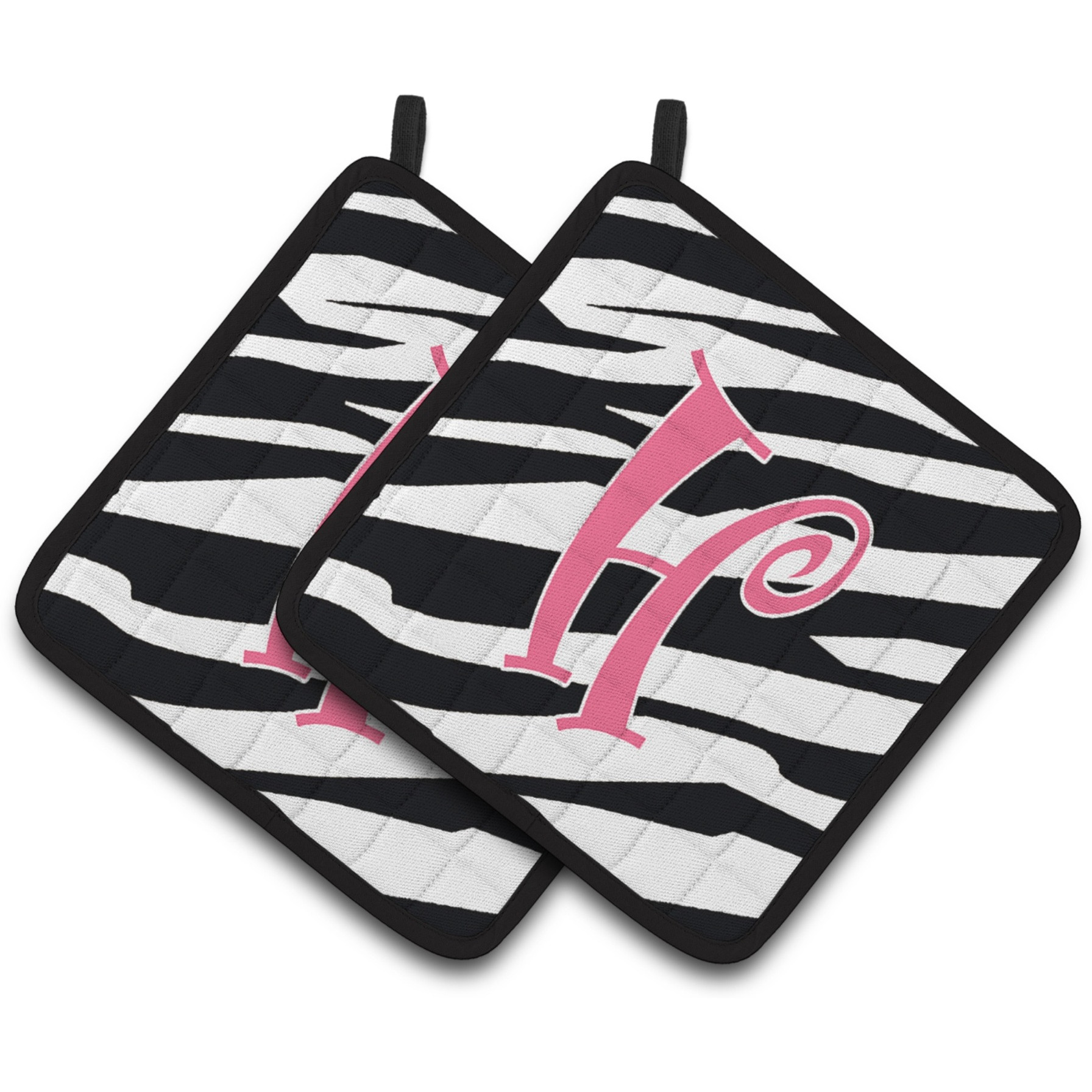 &quotCaroline's Treasures Monogram Initial H Zebra Stripe & Pink Pair of Pot Holders CJ1037-HPTHD, 7.5HX7.5W, Multicolor"