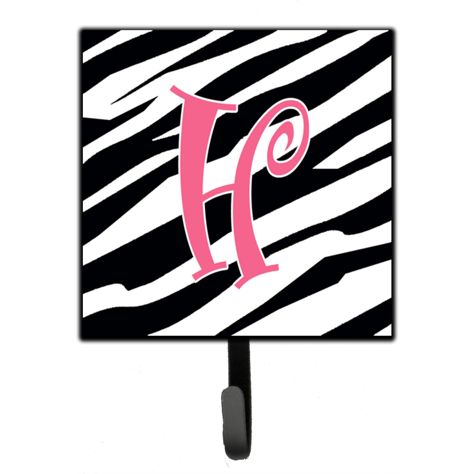 &quotCaroline's Treasures CJ1037-HSH4 Letter H Initial Monogram-Zebra Stripe and Pink Leash Holder or Key Hook, Small, Multicolor"