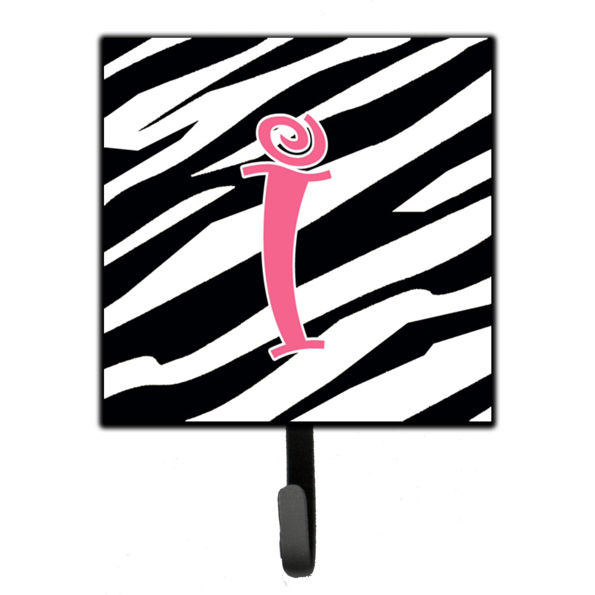 &quotCaroline's Treasures CJ1037-ISH4 Letter I Initial Monogram-Zebra Stripe and Pink Leash Holder or Key Hook, Small, Multicolor"