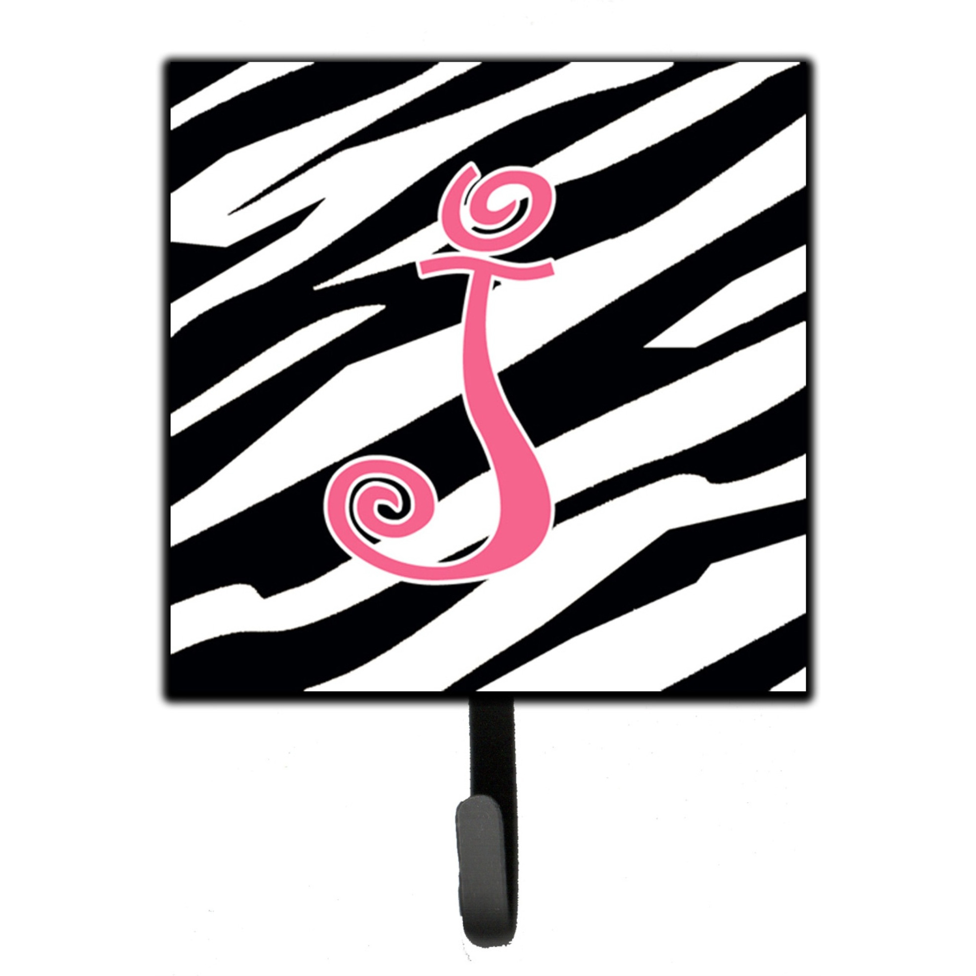 &quotCaroline's Treasures CJ1037-JSH4 Letter J Initial Monogram-Zebra Stripe and Pink Leash Holder or Key Hook, Small, Multicolor"